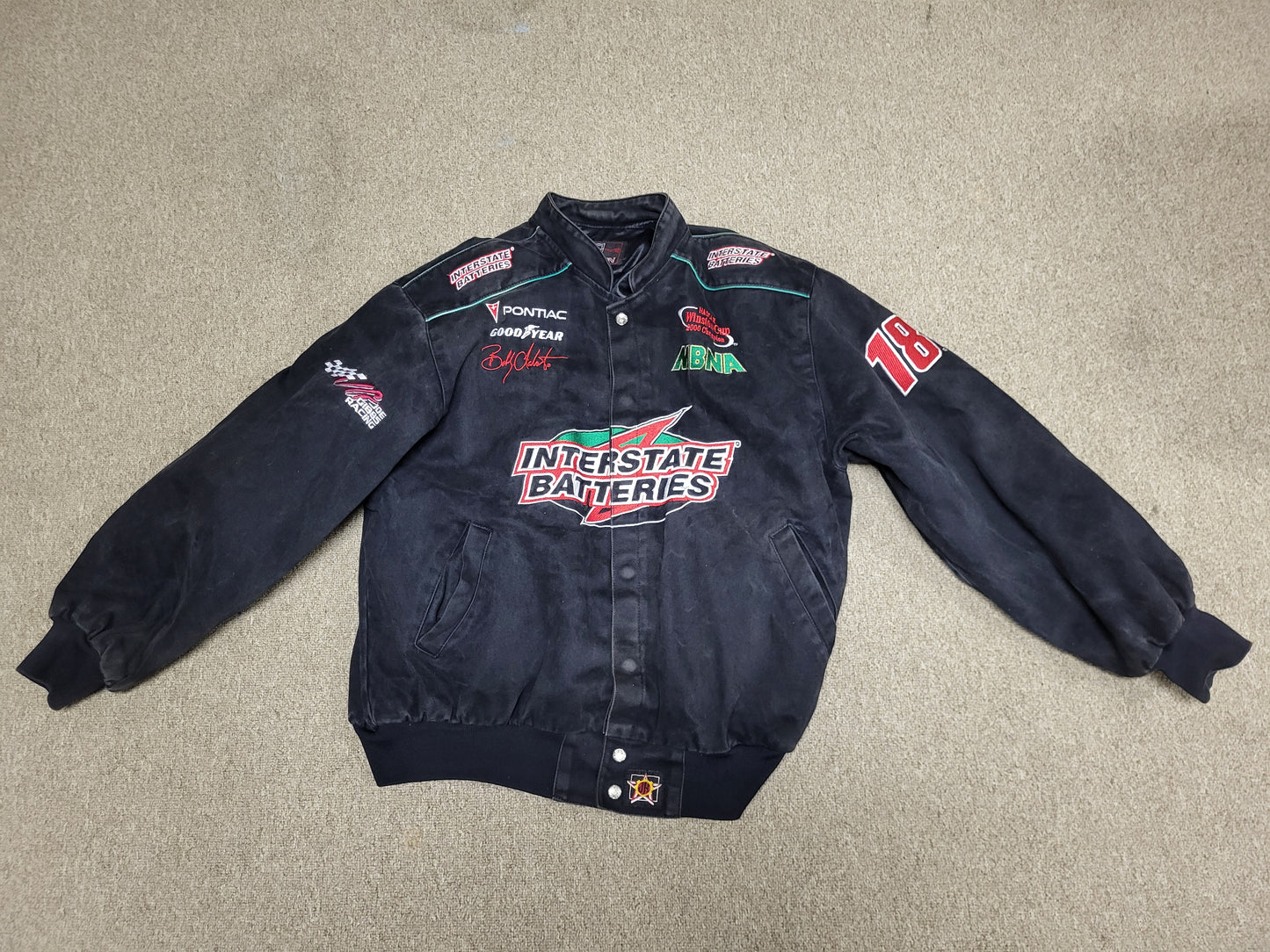 Vintage Interstate Batteries Bobby LaBonte #18 NASCAR Black Coat Jacket Size XL