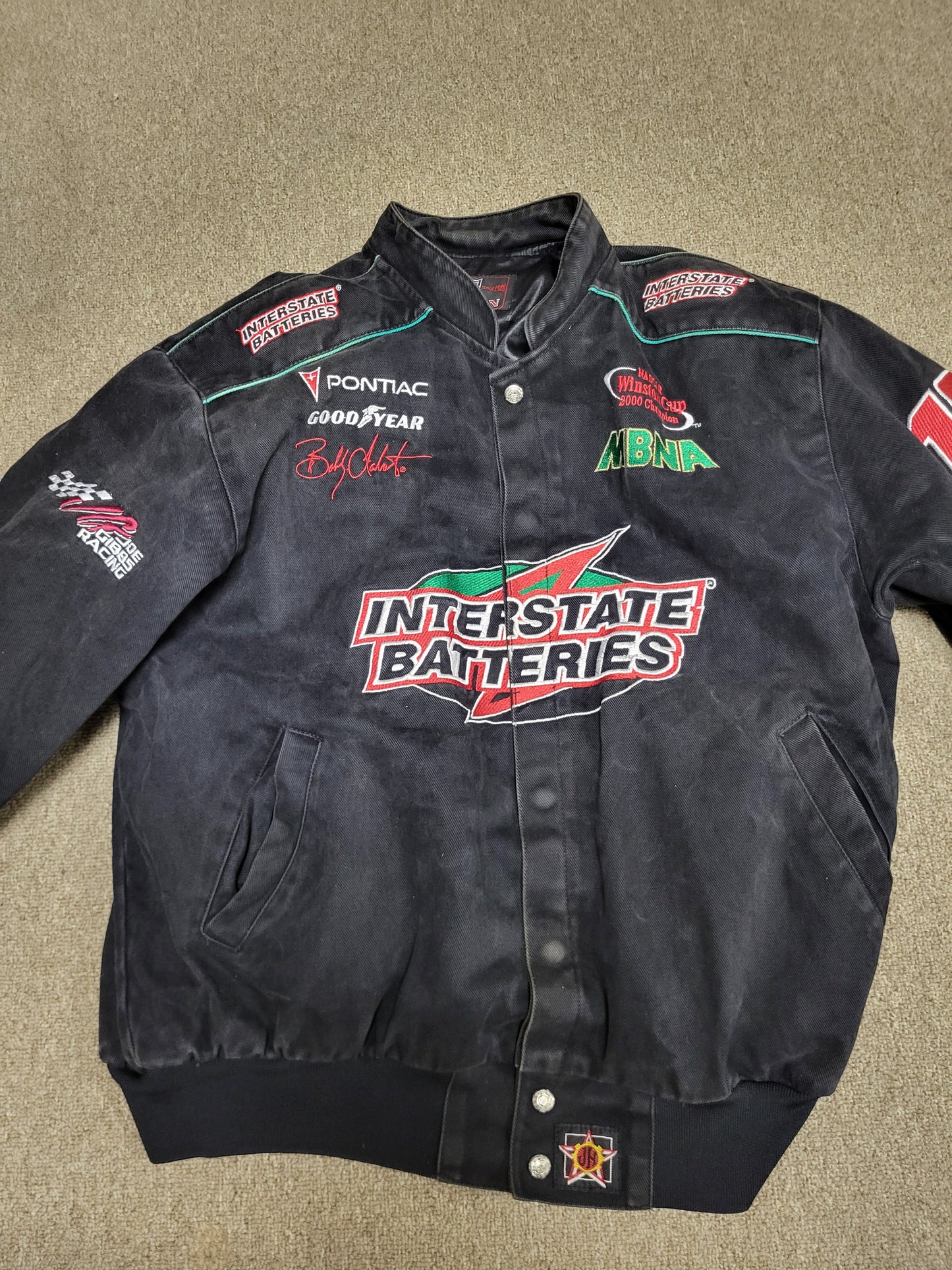 Vintage Interstate Batteries Bobby LaBonte #18 NASCAR Black Coat Jacket Size XL
