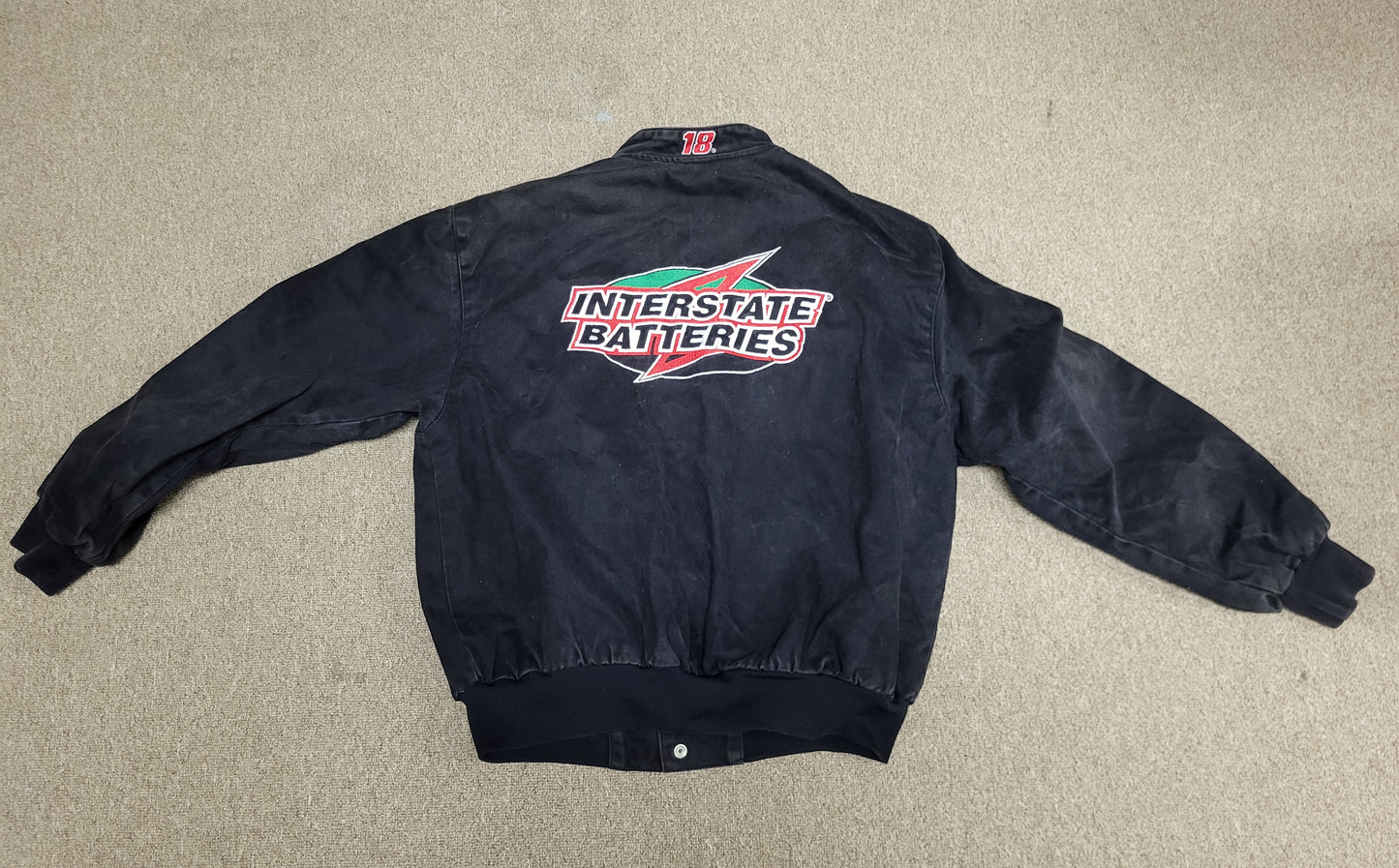 Vintage Interstate Batteries Bobby LaBonte #18 NASCAR Black Coat Jacket Size XL