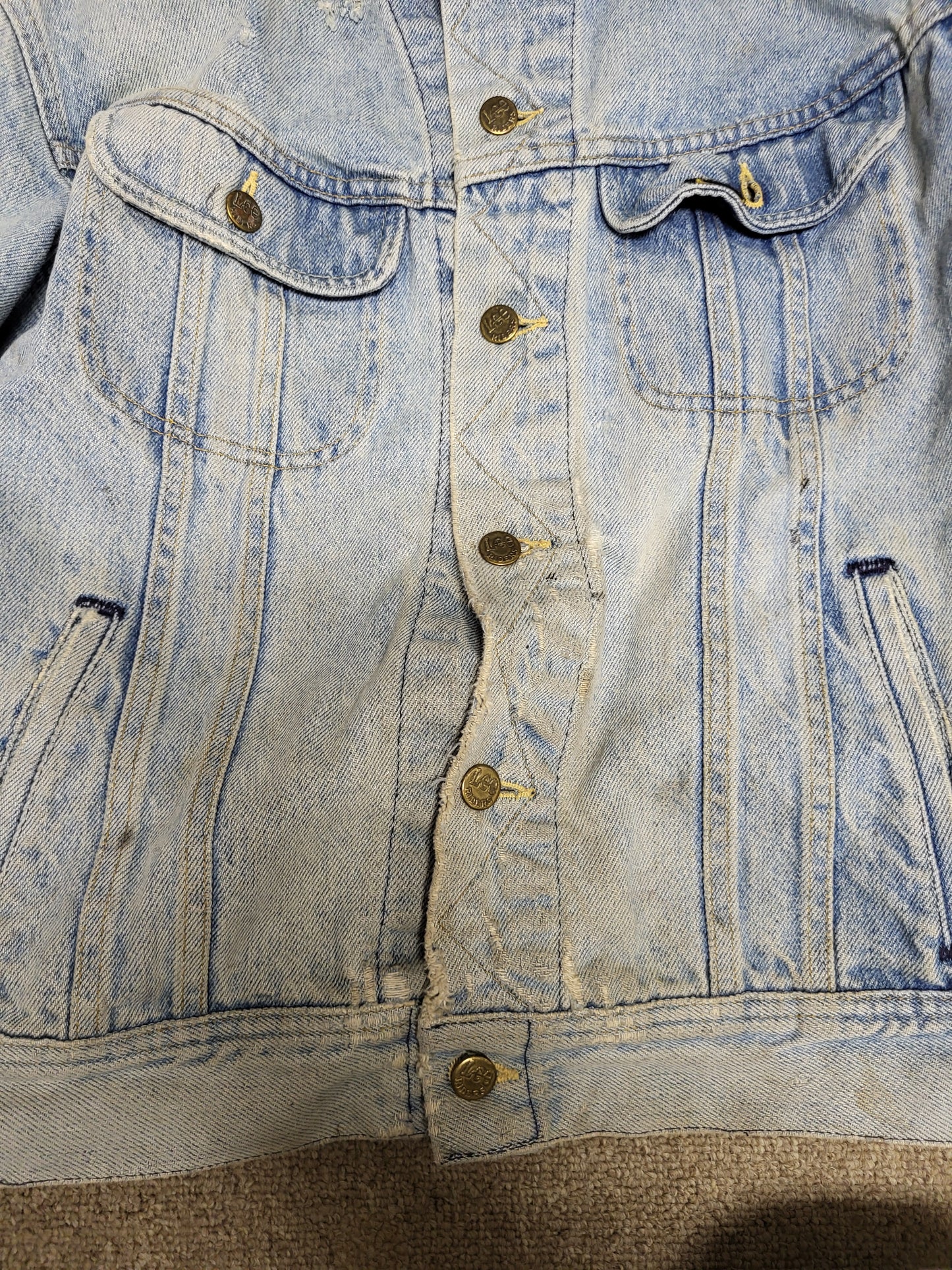 Vintage Lee Distressed Jean Jacket Size 44R