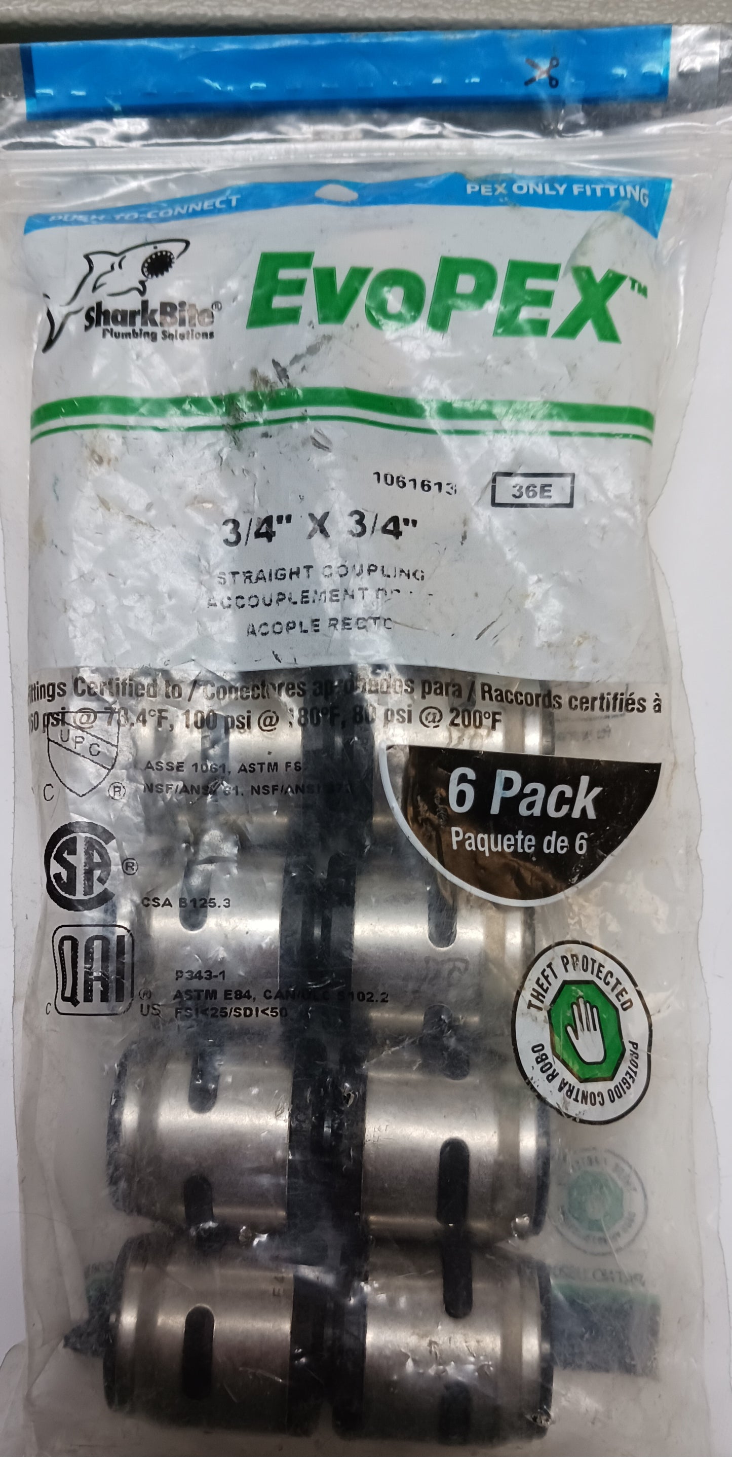 SharkBite Evopex 3/4" x 3/4" Straight Coupling #1061613 (6 pack)