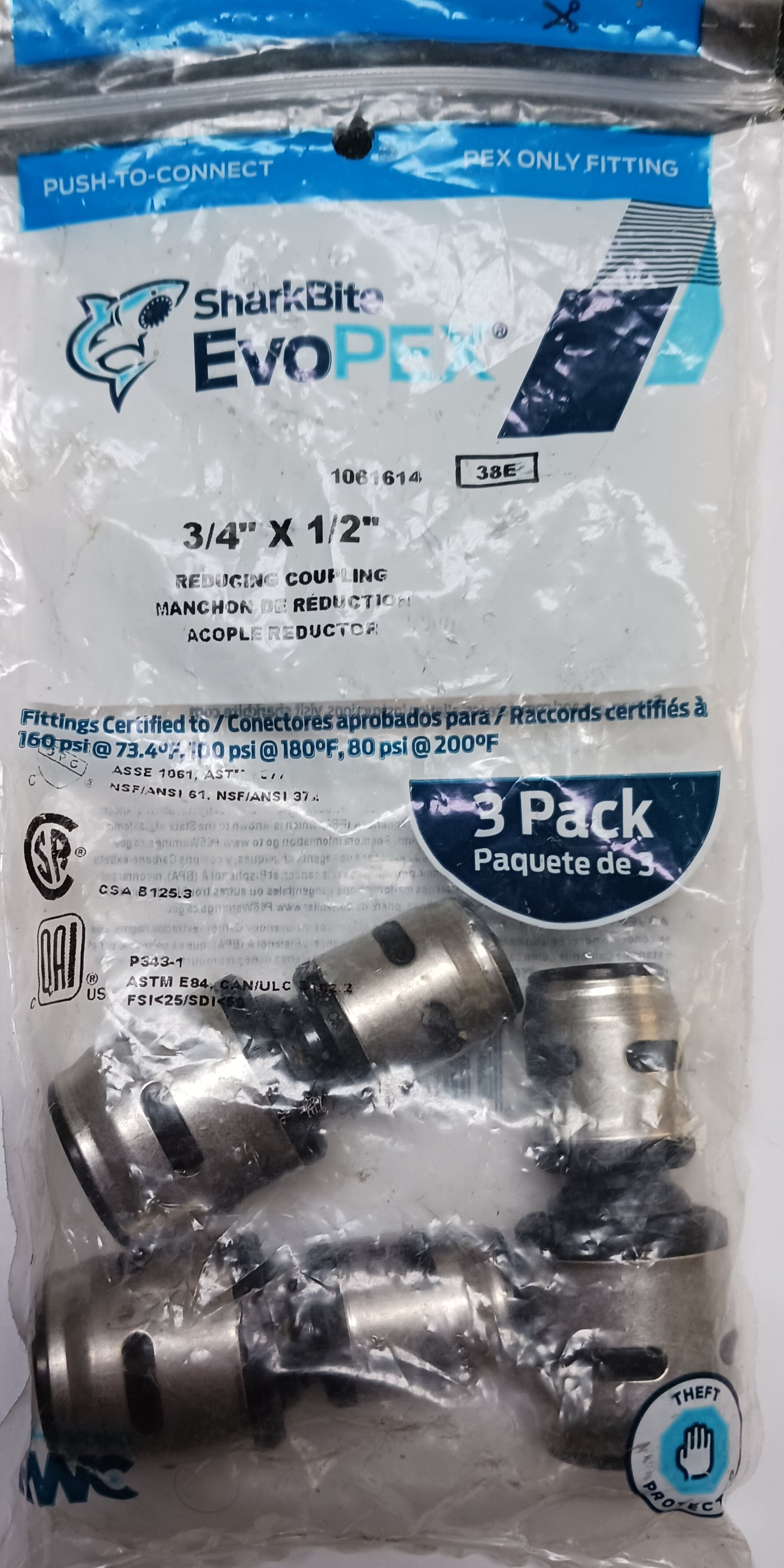 SharkBite Evopex 3/4" x 1/2" Reducing Coupling 1061614 (3 pack)