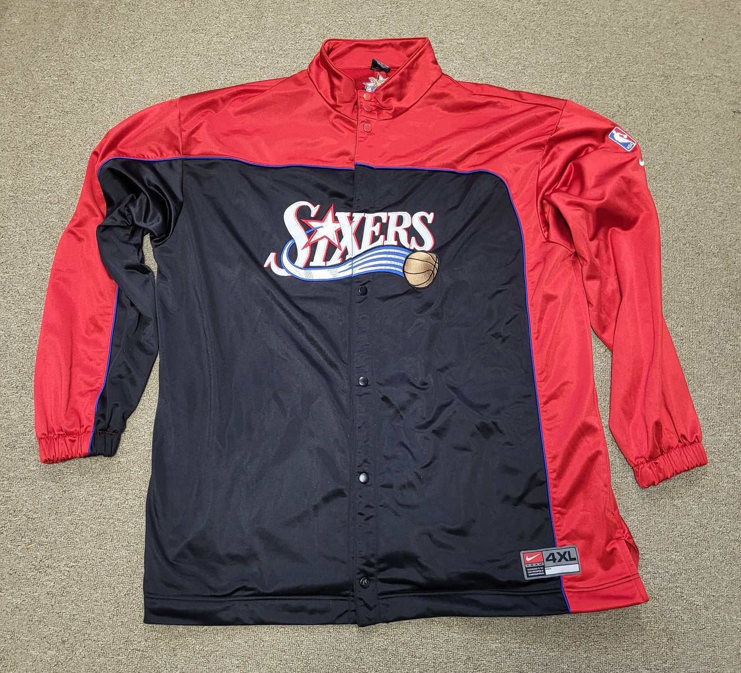 Philadelphia 76ers Sixers Red and Black Button Up NBA Basketball Jacket Coat 4XL