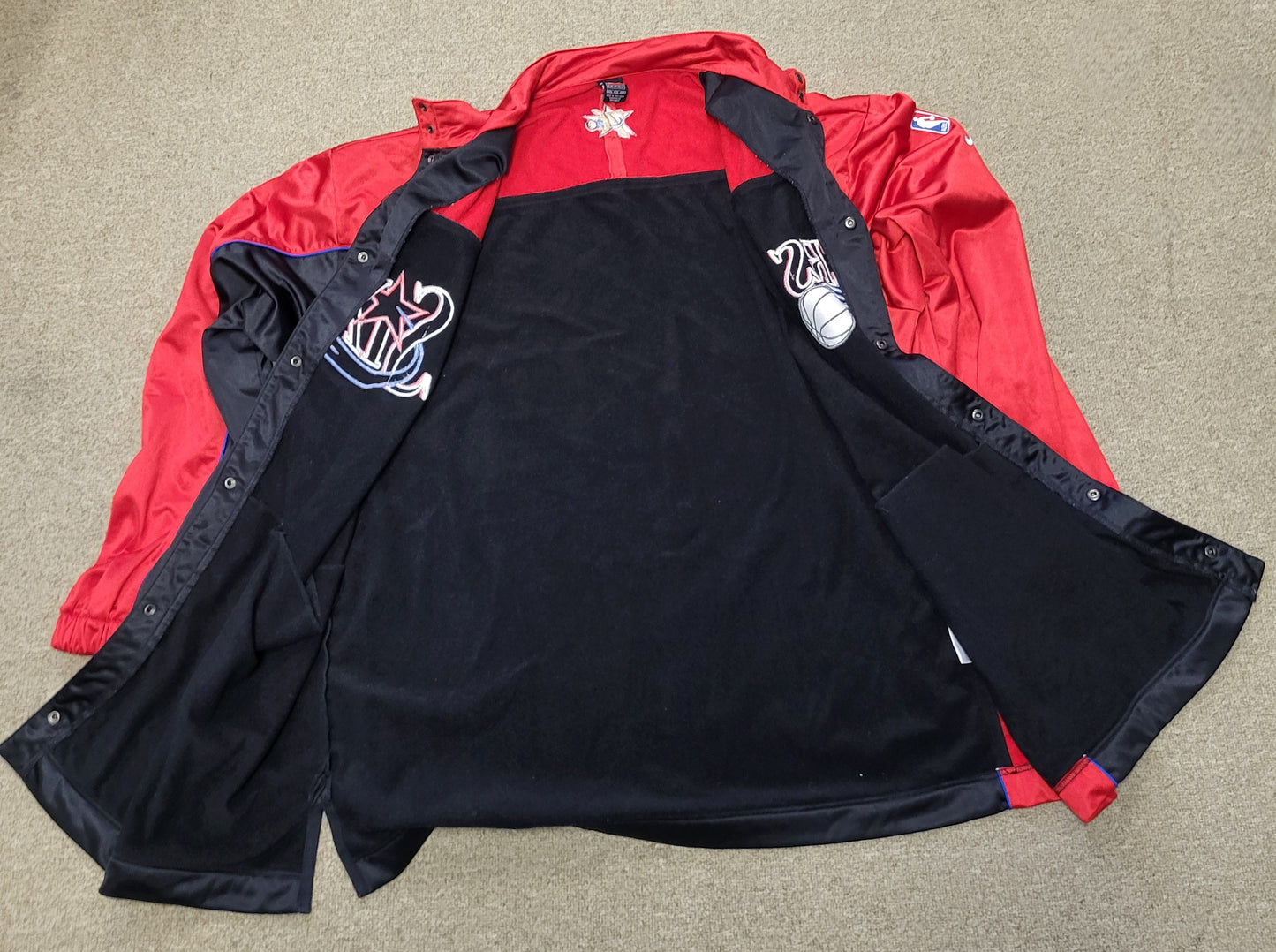 Philadelphia 76ers Sixers Red and Black Button Up NBA Basketball Jacket Coat 4XL