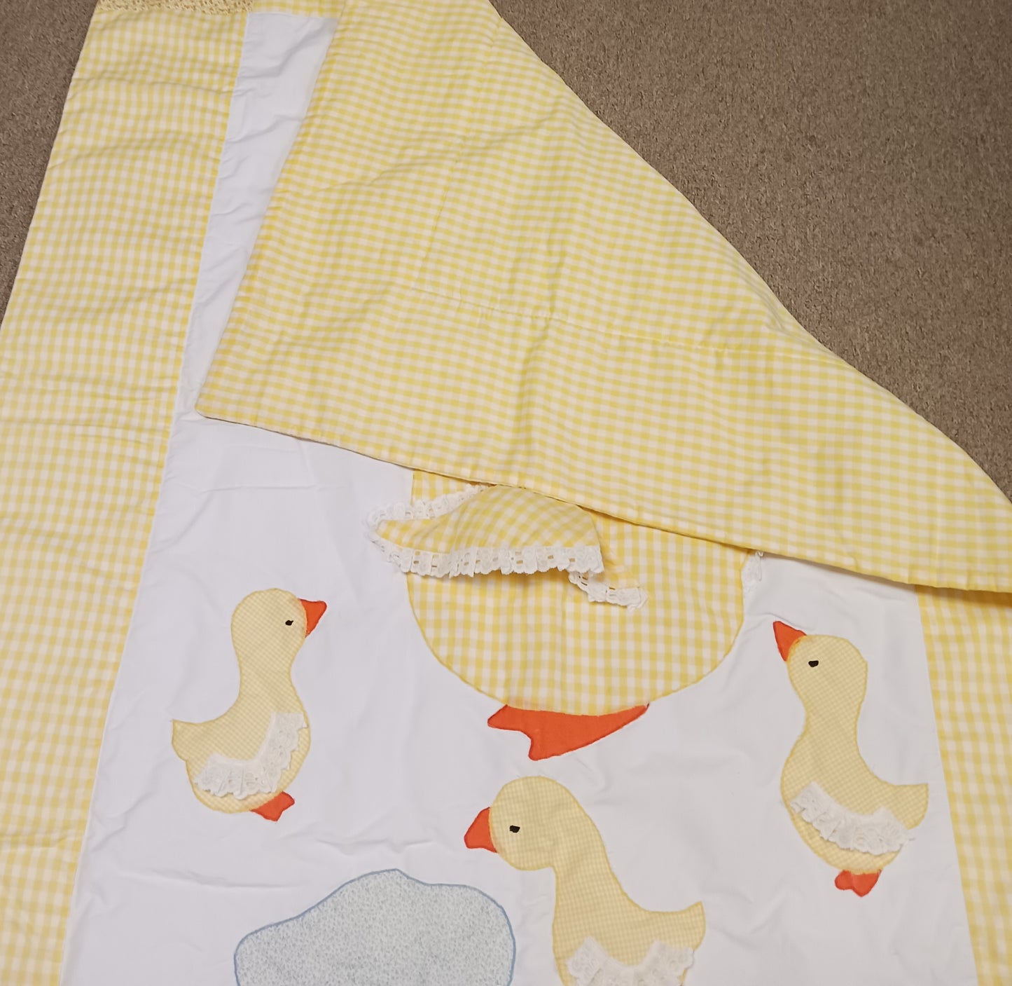 Vintage Handmade Baby Child Quilt Mother Goose and Babies