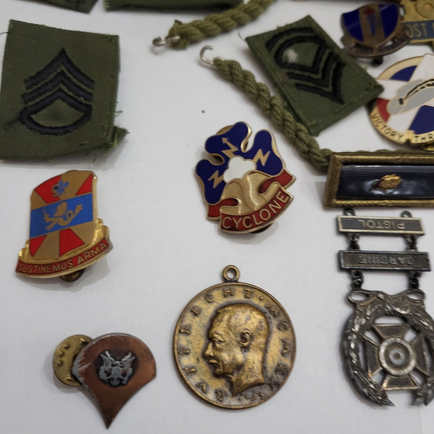 Vintage Estate Sale Militaria Metals Patches Pins Buckle Stickers Mixed