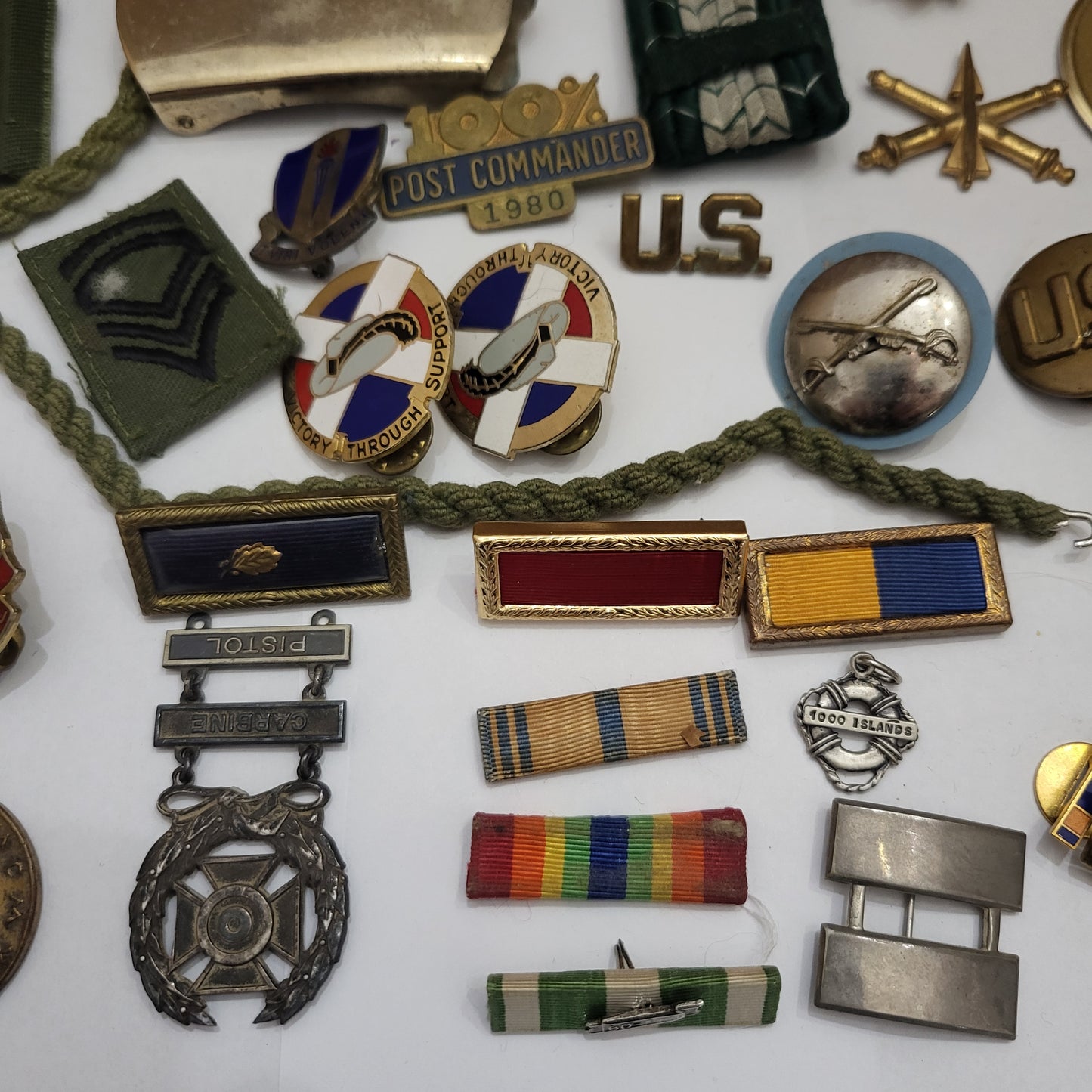 Vintage Estate Sale Militaria Metals Patches Pins Buckle Stickers Mixed