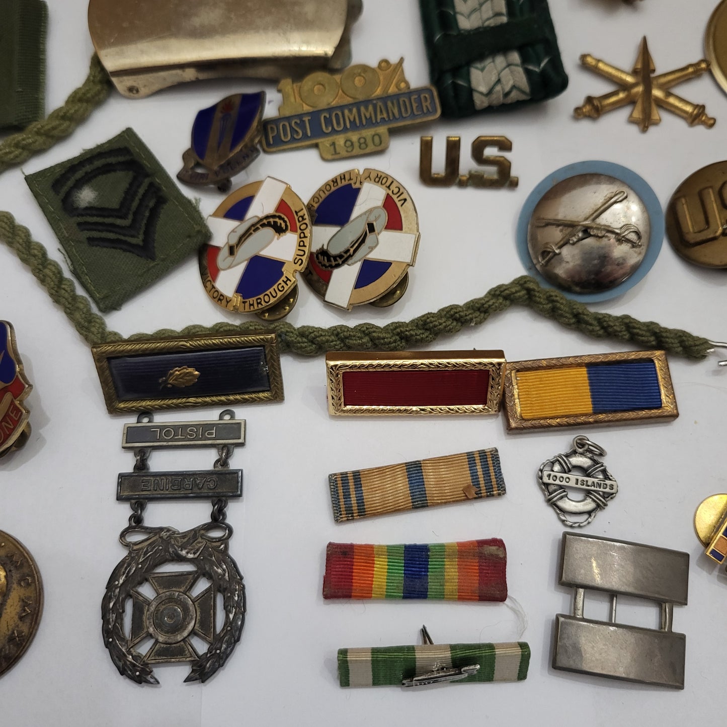 Vintage Estate Sale Militaria Metals Patches Pins Buckle Stickers Mixed