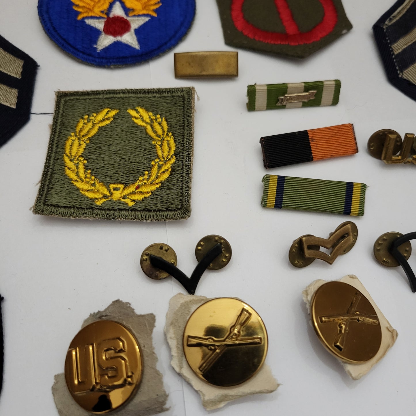 Vintage Estate Sale Militaria Metals Patches Pins Mixed Lot
