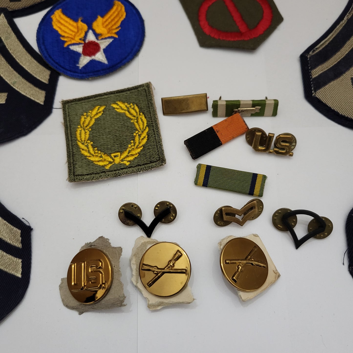 Vintage Estate Sale Militaria Metals Patches Pins Mixed Lot