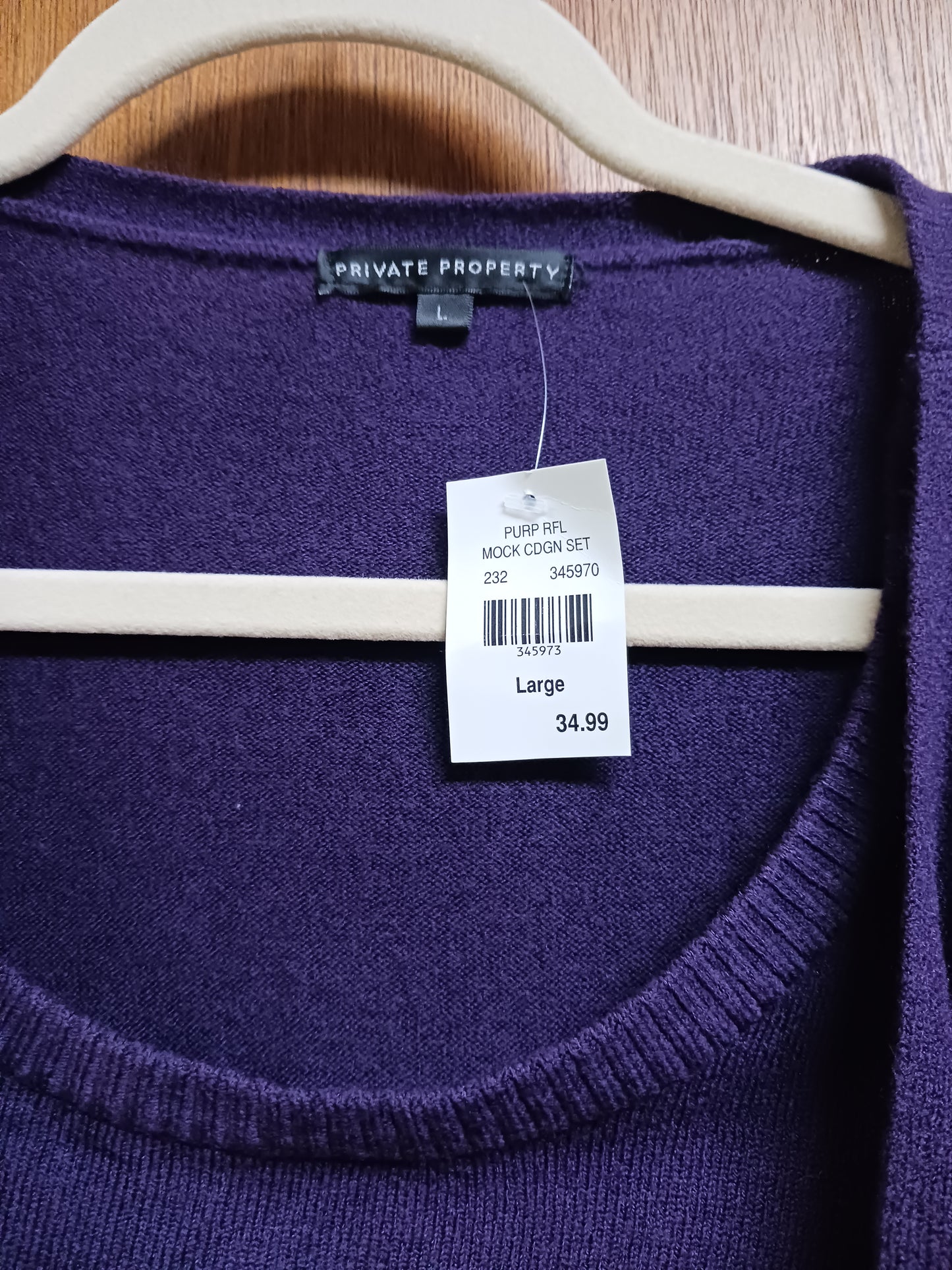Private Property Purple Mock Cardigan Sweat Set Size Large