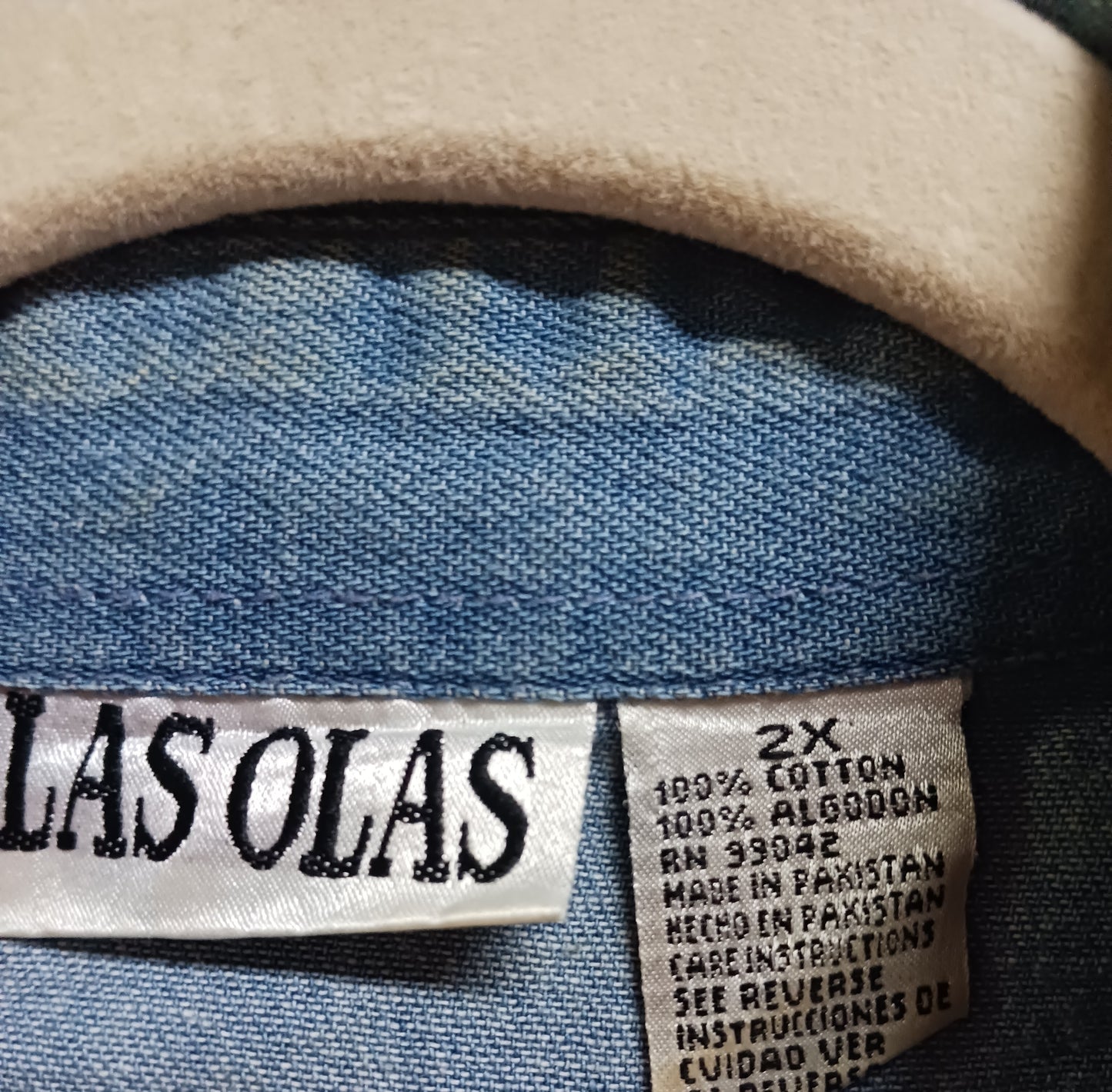 Las Olas Rhinestone Lighthouse Denim Button Up Shirt