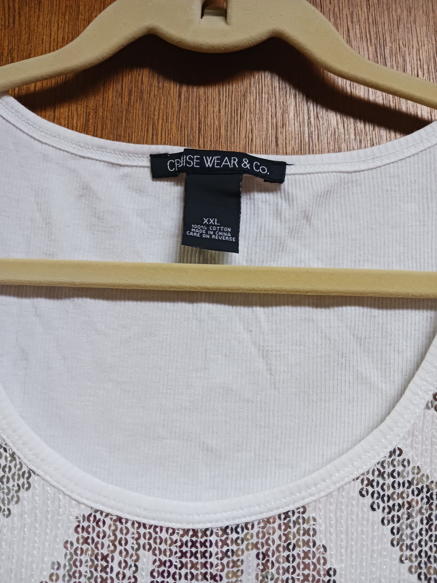 Cruise Wear & Co White and Sequin Tank Top 2XL
