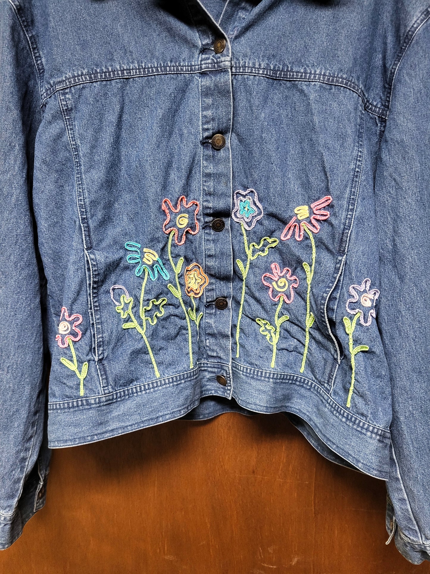 Vintage Mandal Bay Denim Jacket Embroidered Women's Floral Jean Jacket XXL