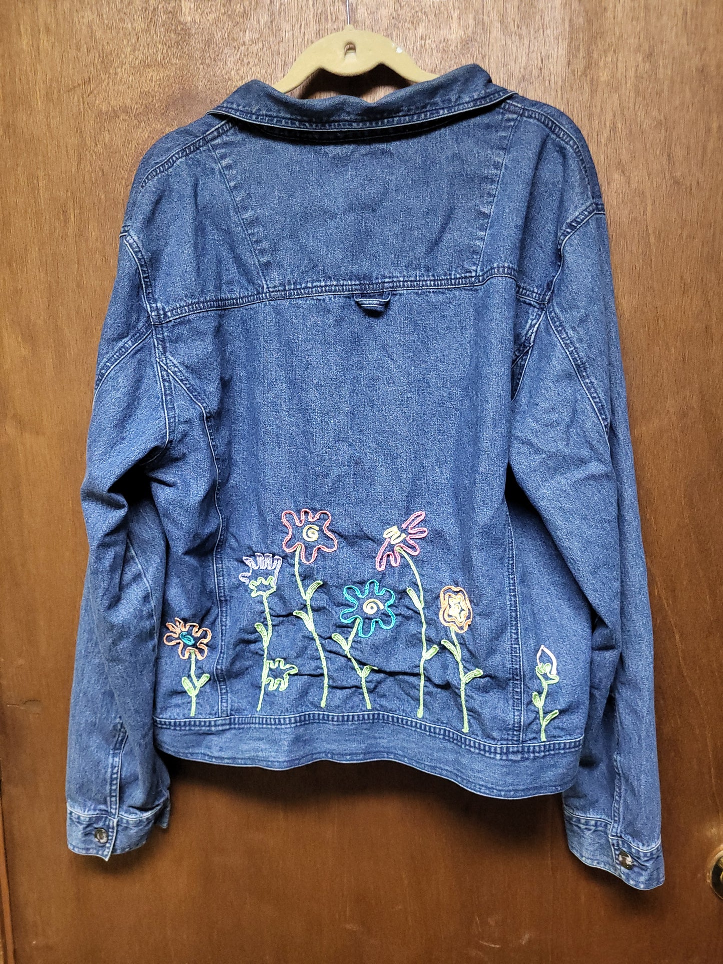 Vintage Mandal Bay Denim Jacket Embroidered Women's Floral Jean Jacket XXL