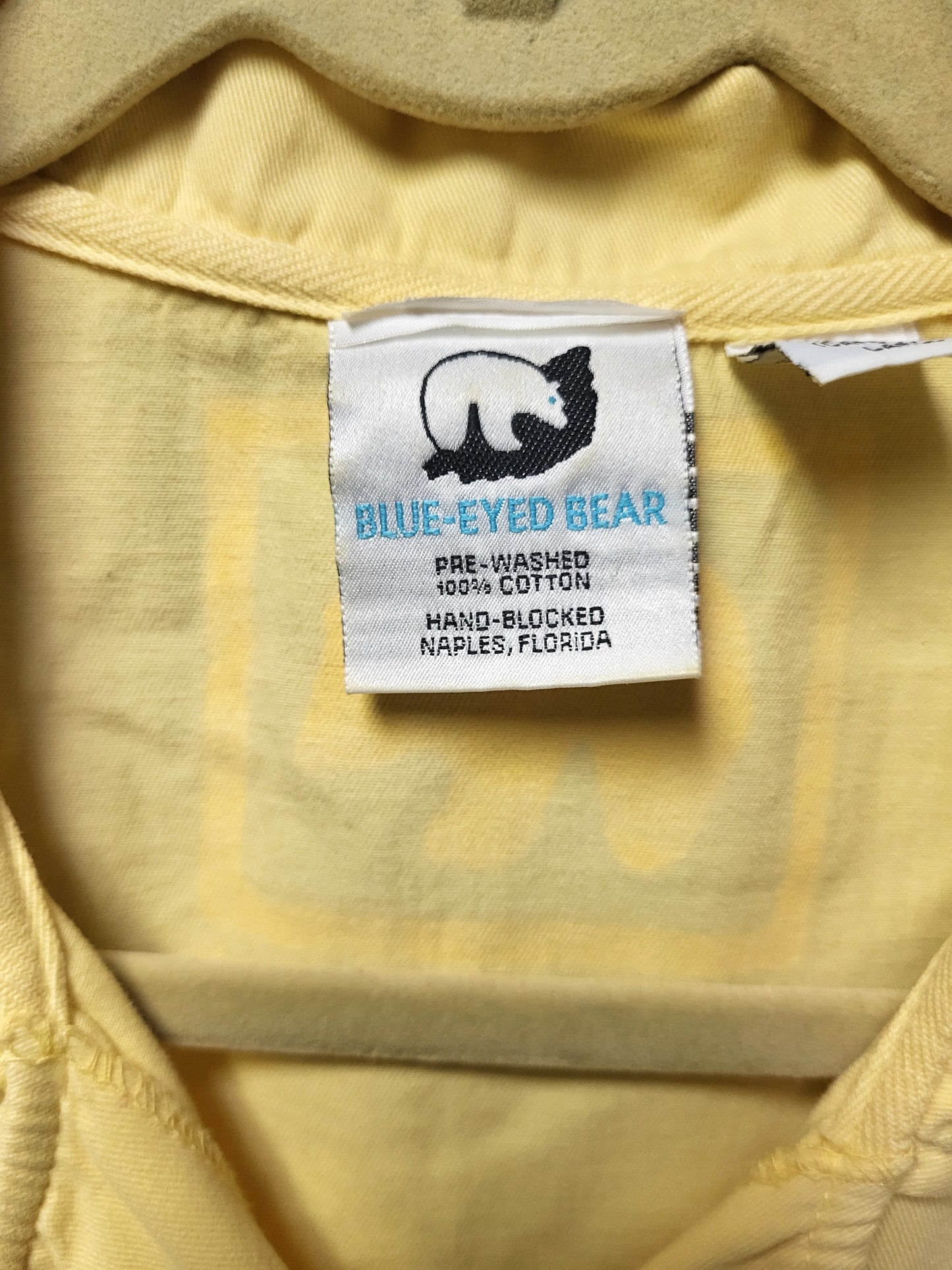 Vintage Yellow Blue-Eyed Bear Button Up Long Sleeve Shirt Size Large