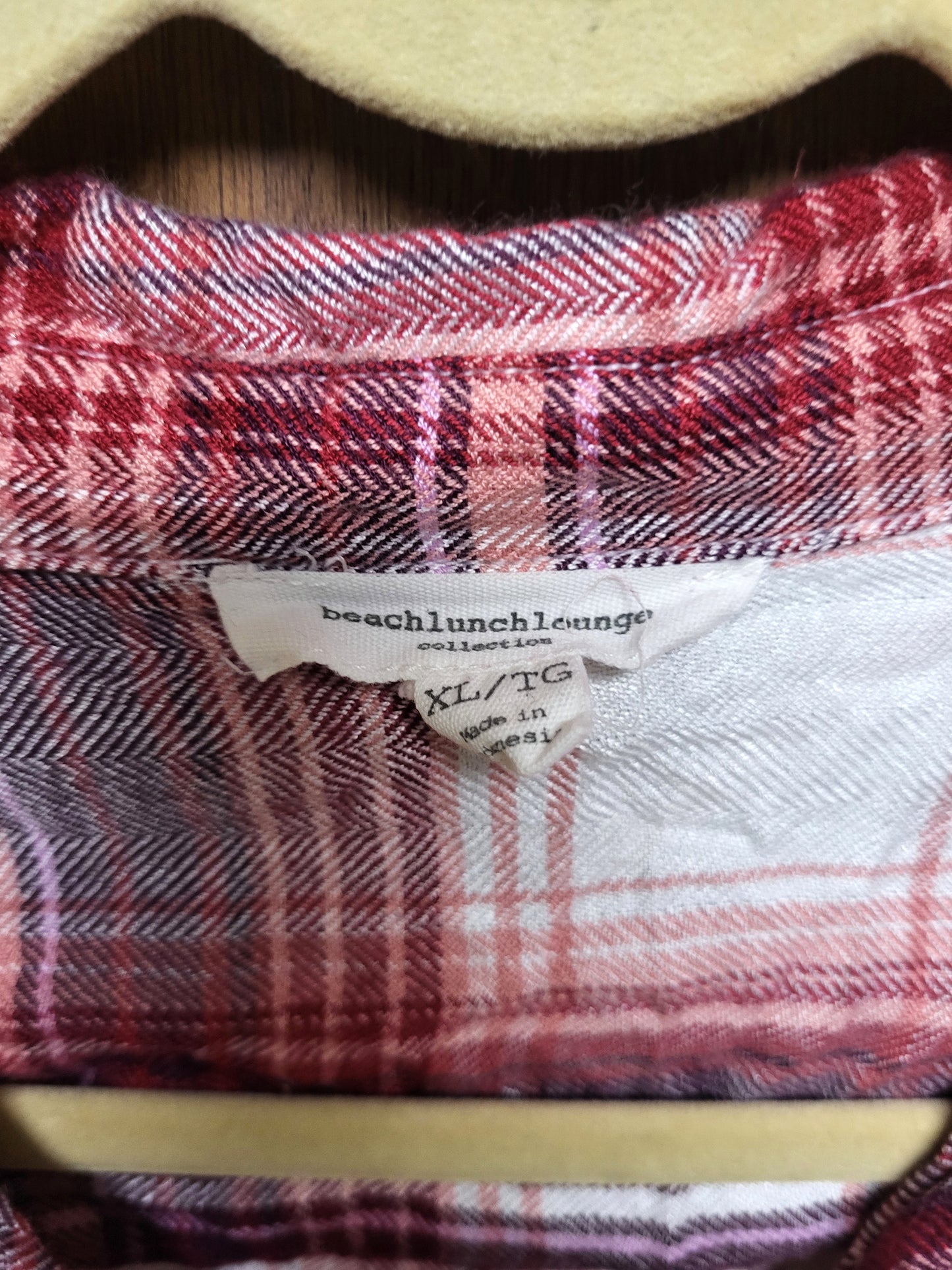 Beach Lunch Lounge Red and White Plaid Button Up Long Sleeve Shirt