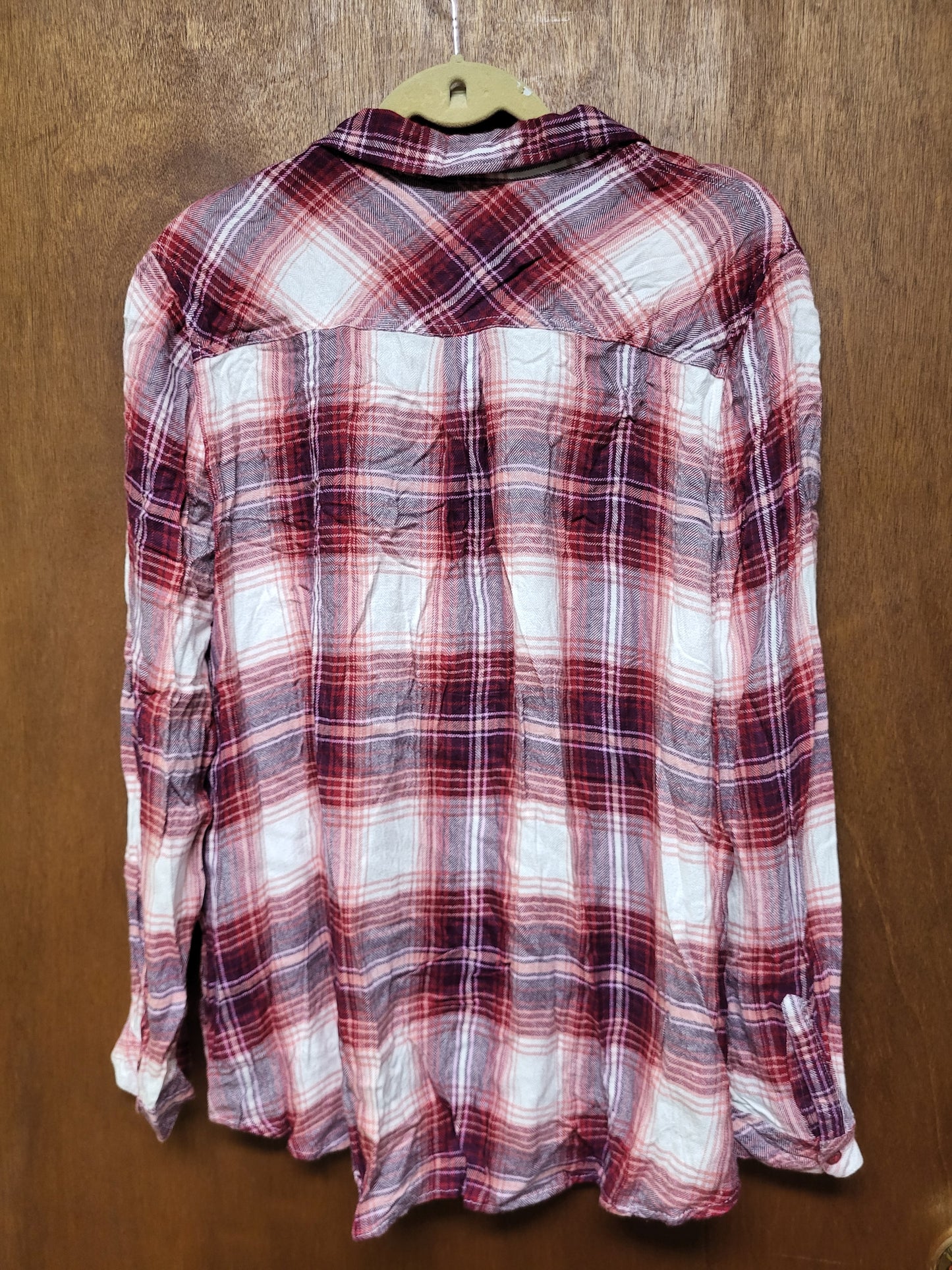 Beach Lunch Lounge Red and White Plaid Button Up Long Sleeve Shirt