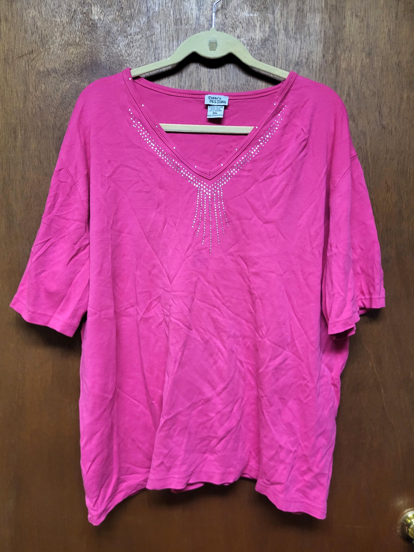 Isaac's Designs Pink Woman's Top Shirt 3XL Rhinestones