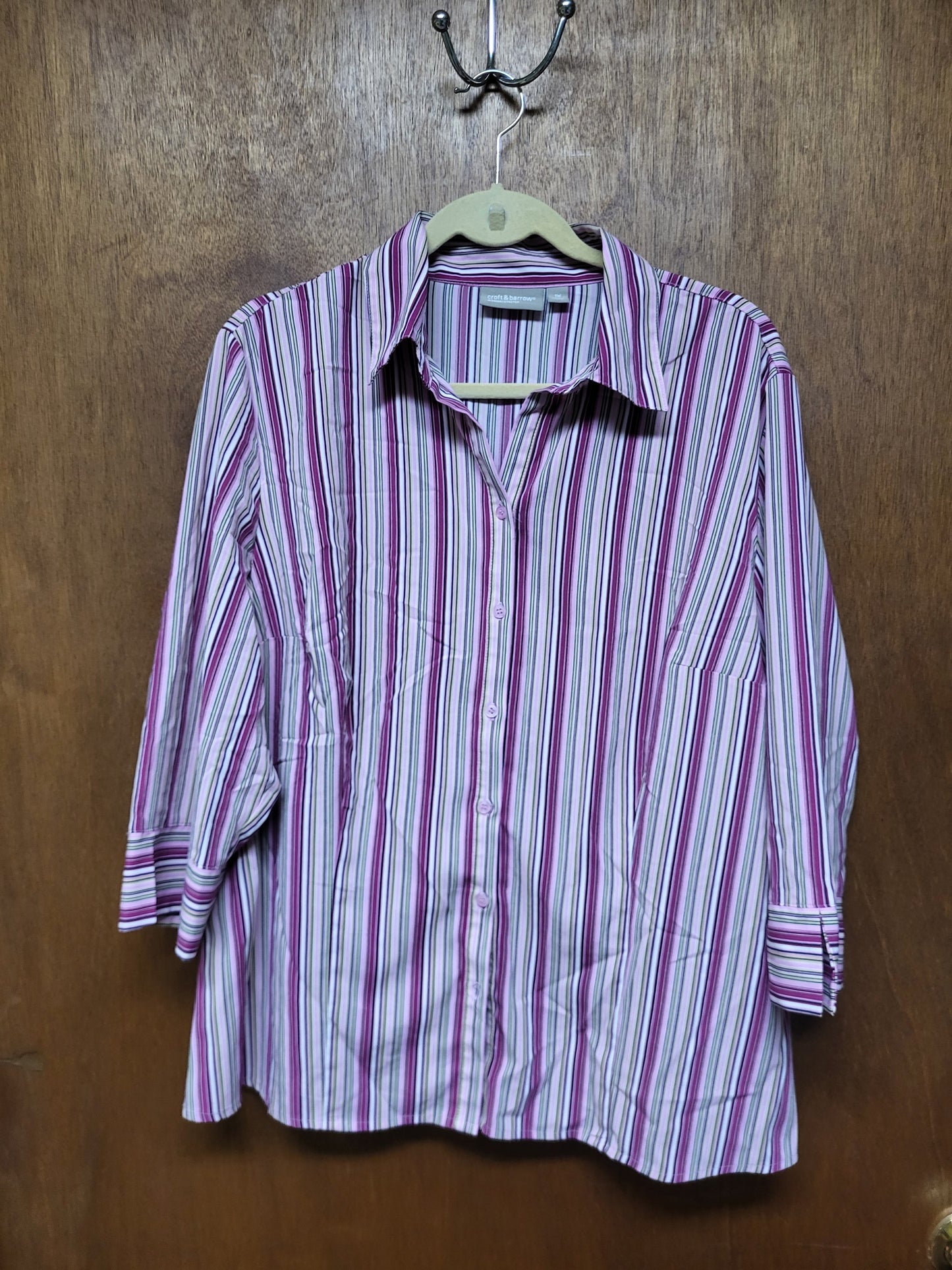 Croft and Barrow Woman Stretch Purple Stripes Button Up Dress Shirt 1X