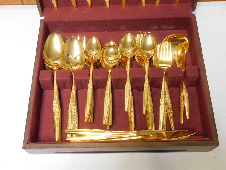 Vintage JH Golden Bouquet Flatware with Case
