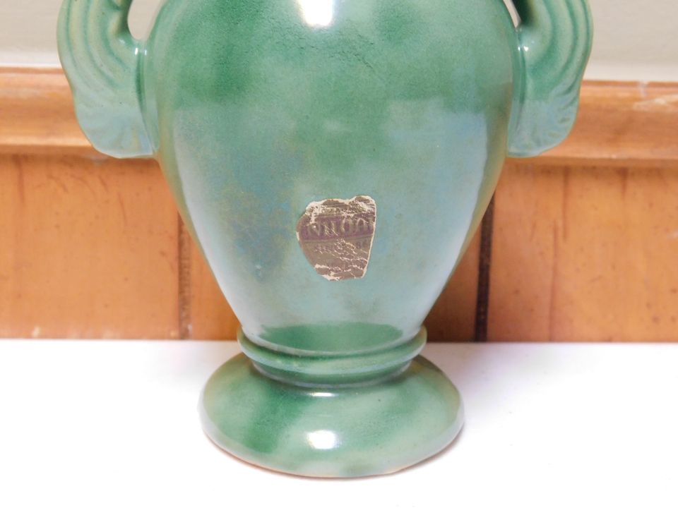 Vintage Green Two Handle Niloak Pottery Vase