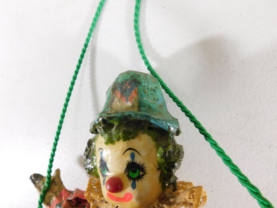 Vintage Folk Art Paper Mache Clown on a Swing