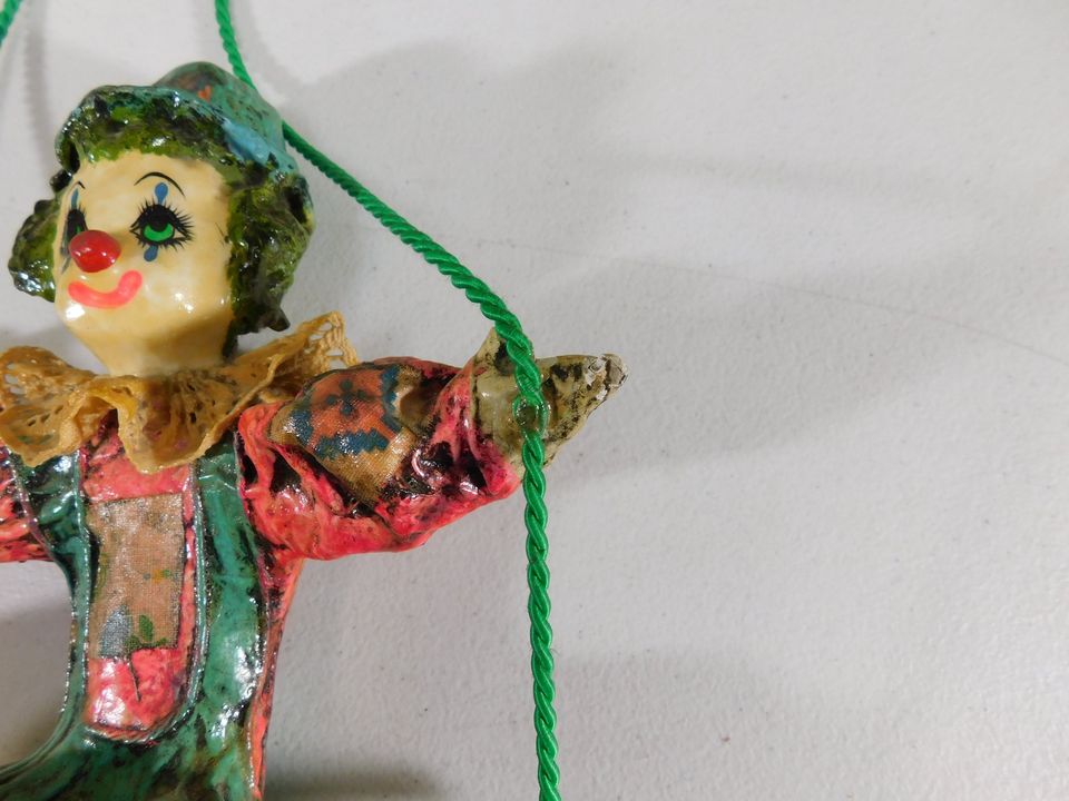 Vintage Folk Art Paper Mache Clown on a Swing