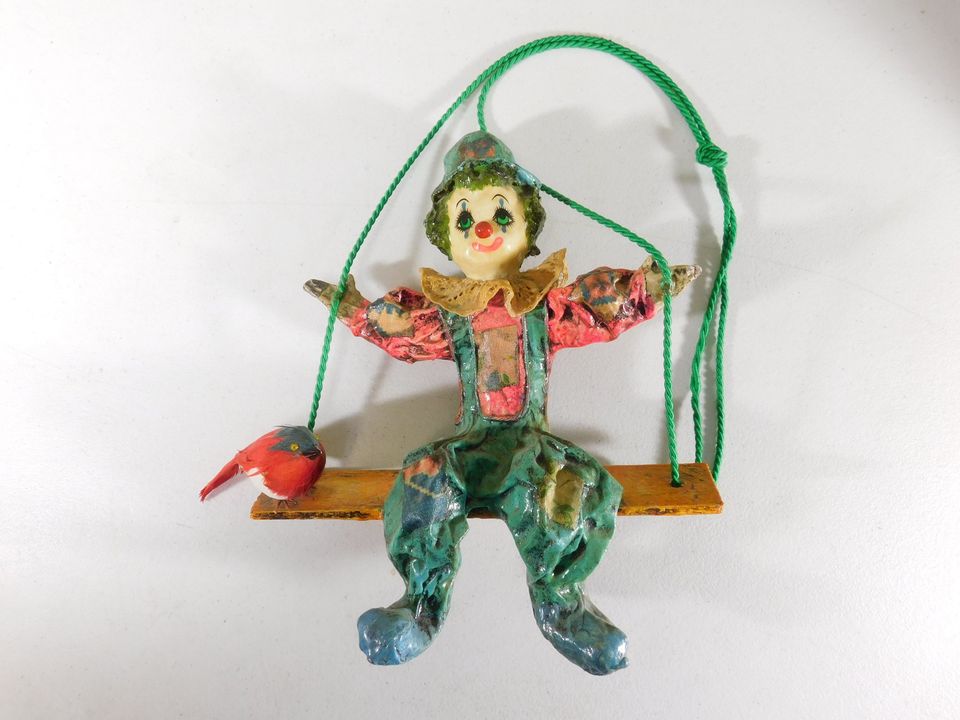 Vintage Folk Art Paper Mache Clown on a Swing