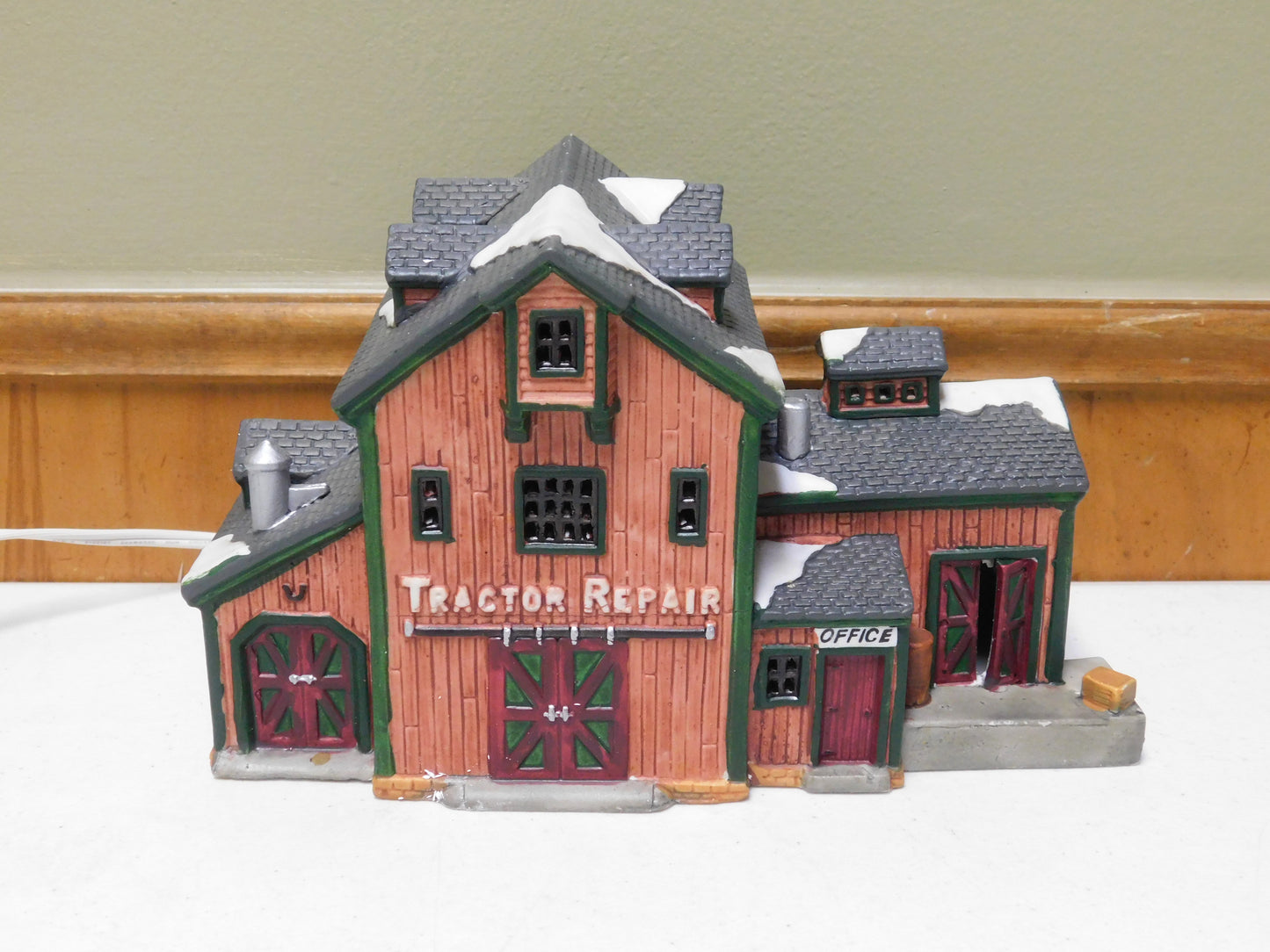 Tractor Repair Village Light Up Holiday Christmas Winter Barn Shop