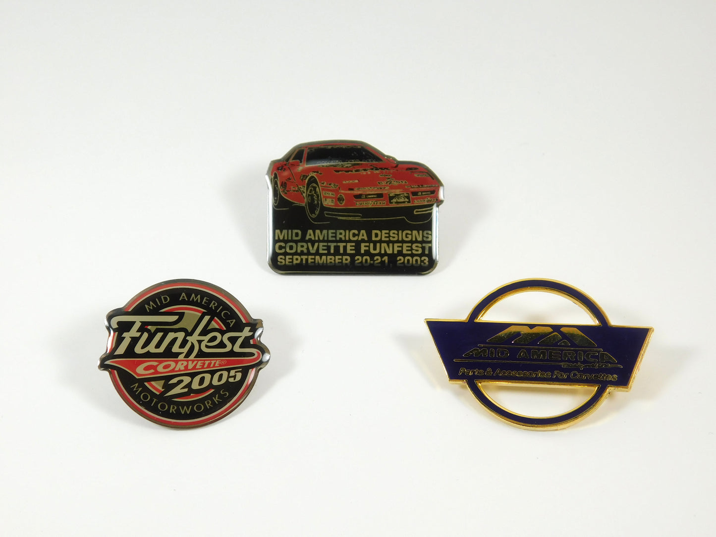 Set of 3 Lapel Pins Mid America Funfest Corvette 2003, 2005