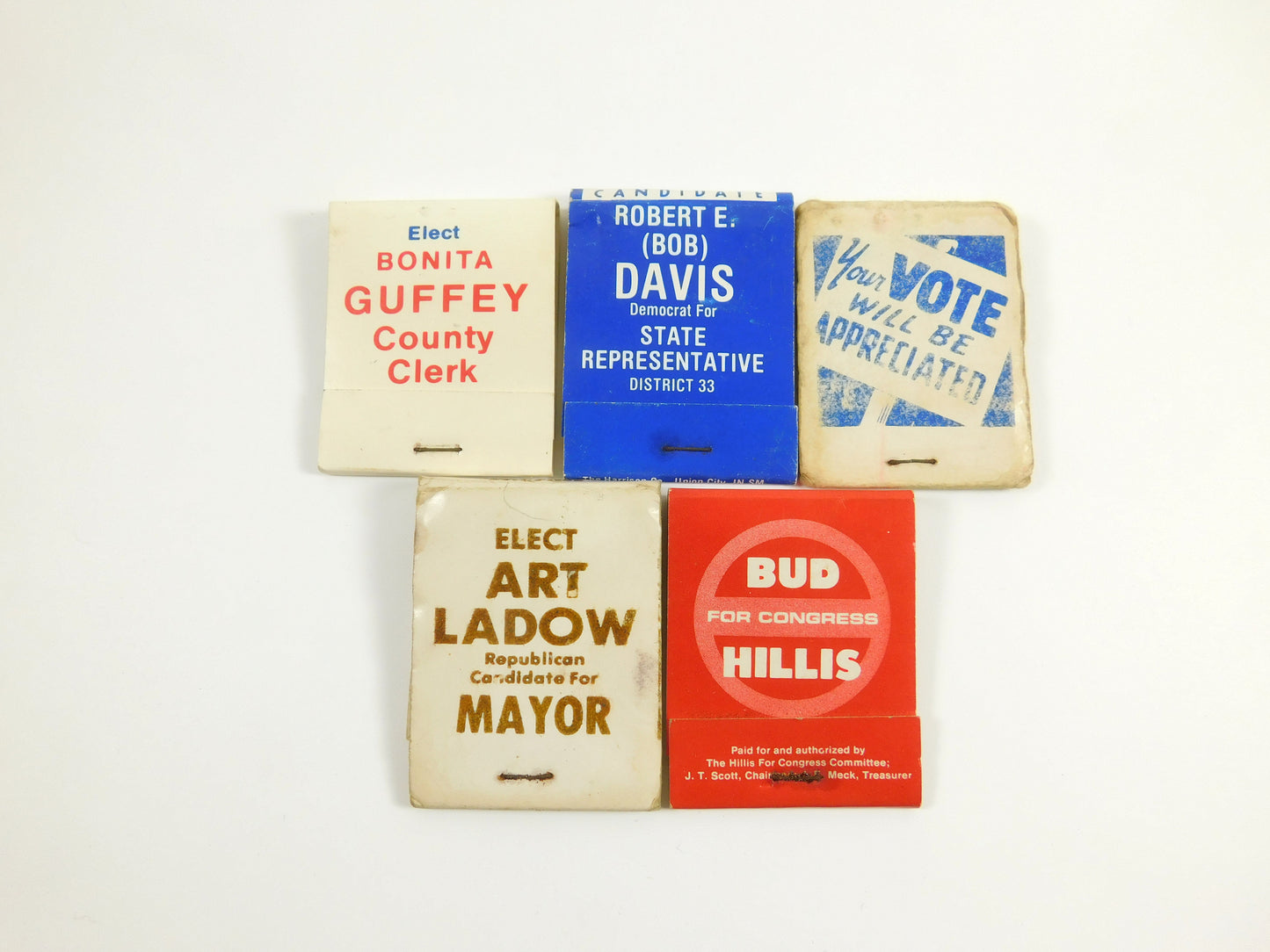 5 Vintage Matchbooks Local Election Politcal Advertisements
