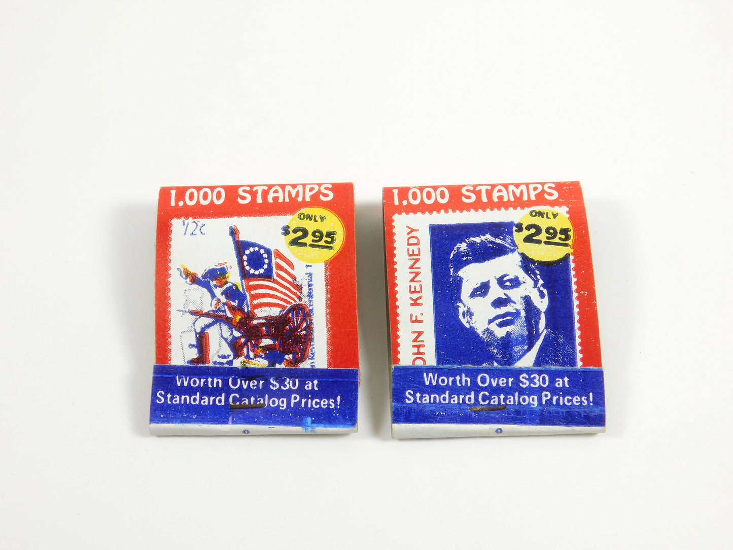 2 Vintage Matchbooks "1000 Stamps" Revolutionary War and JFK