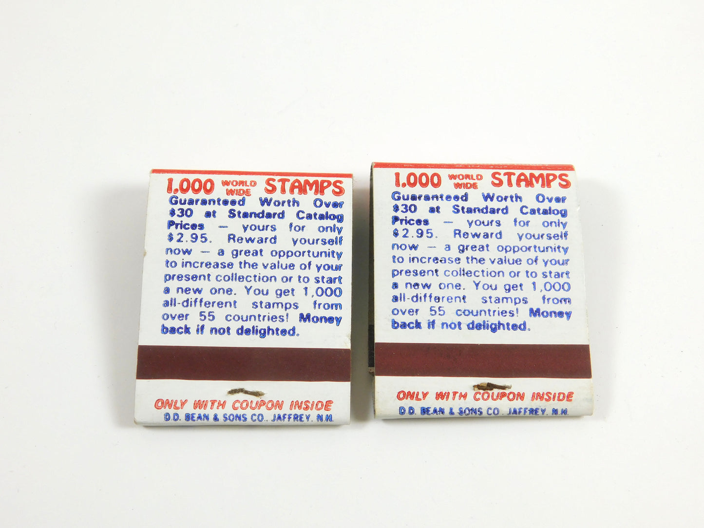 2 Vintage Matchbooks "1000 Stamps" Revolutionary War and JFK
