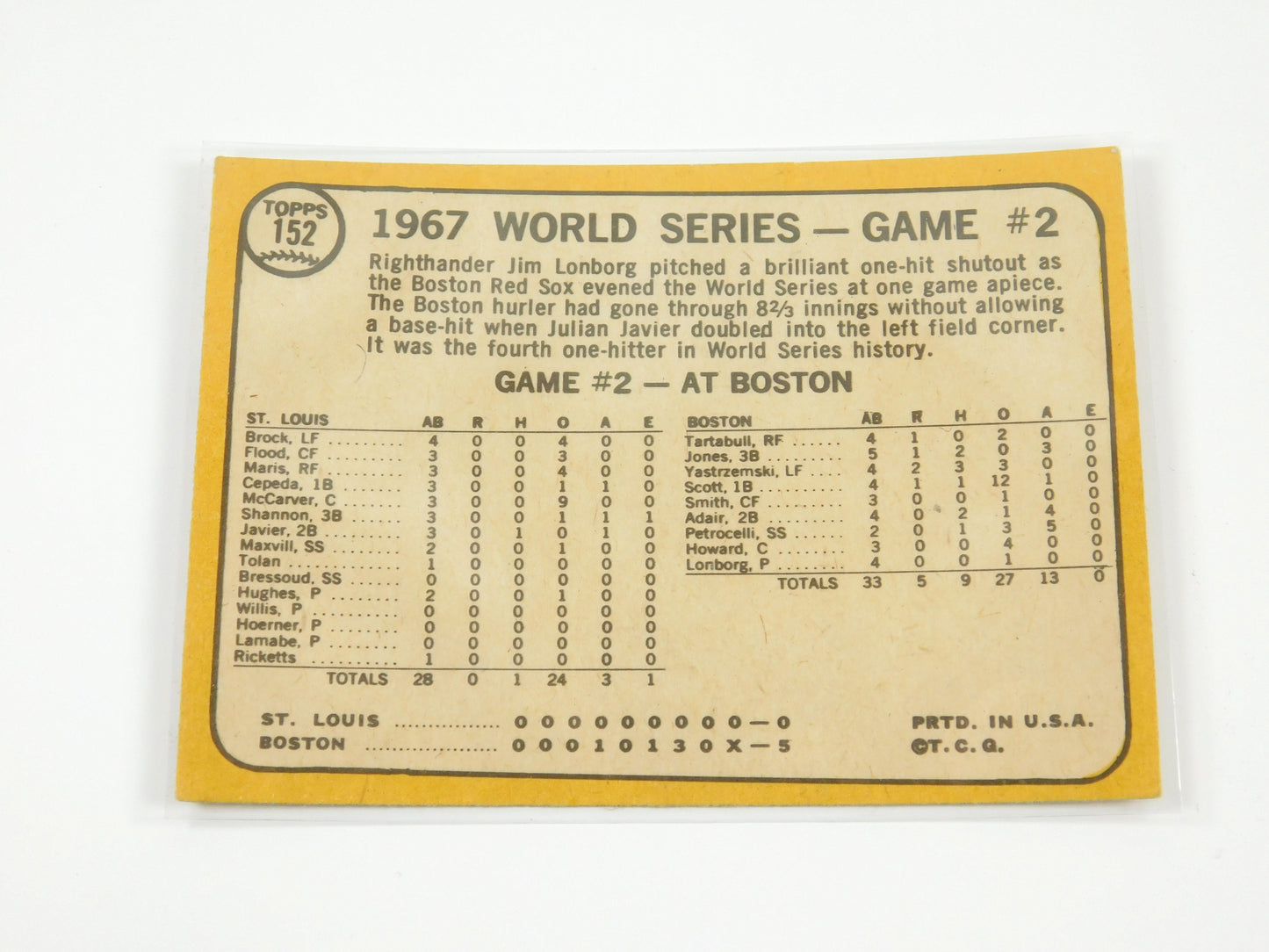 Two Vintage Topps Baseball Cards 1967 World Series Cardinals Celebrate! Yaz