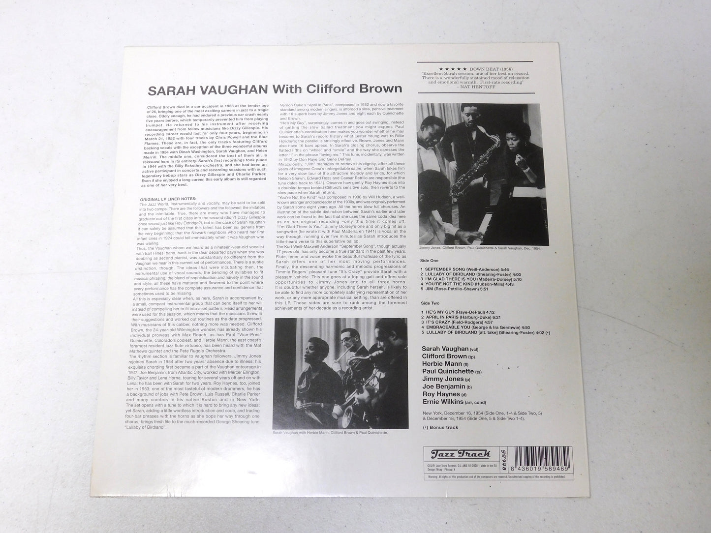 Sarah Vaughn with Clifford Brown Vinyl Record