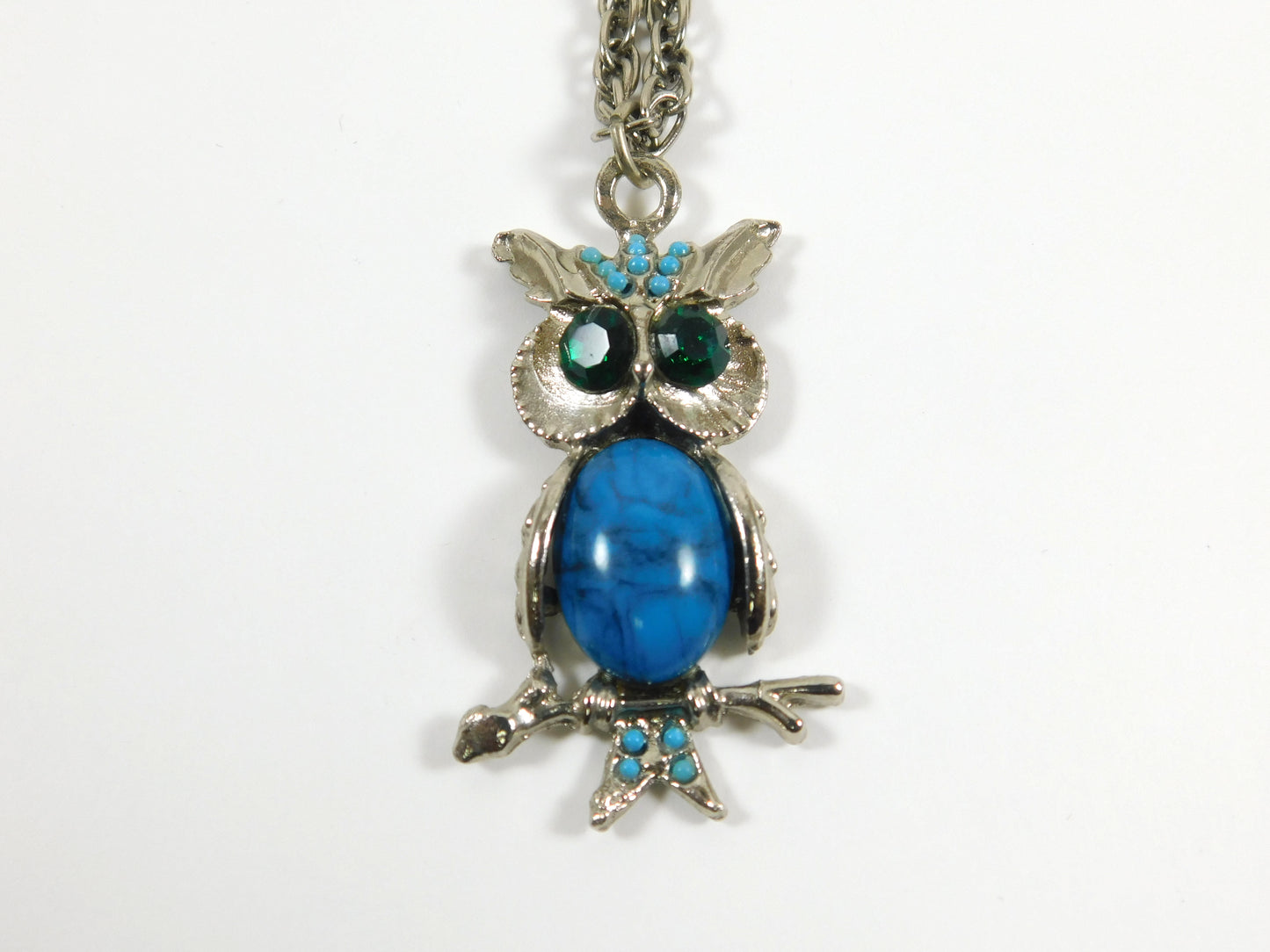 Vintage Silvertone and Blue Owl Necklace