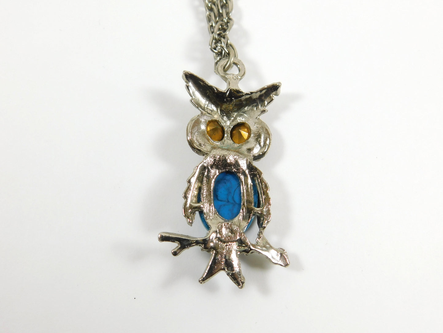 Vintage Silvertone and Blue Owl Necklace