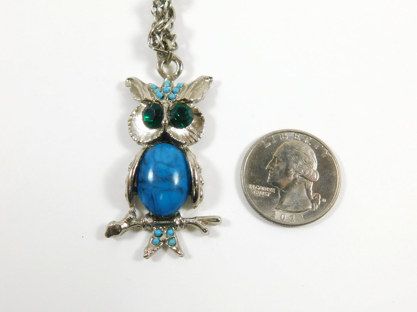 Vintage Silvertone and Blue Owl Necklace