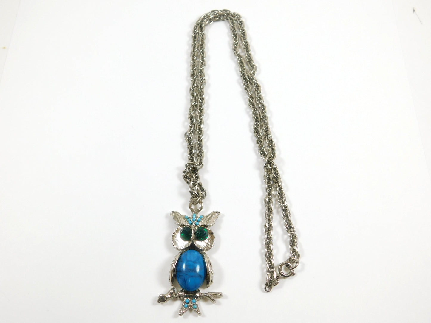 Vintage Silvertone and Blue Owl Necklace
