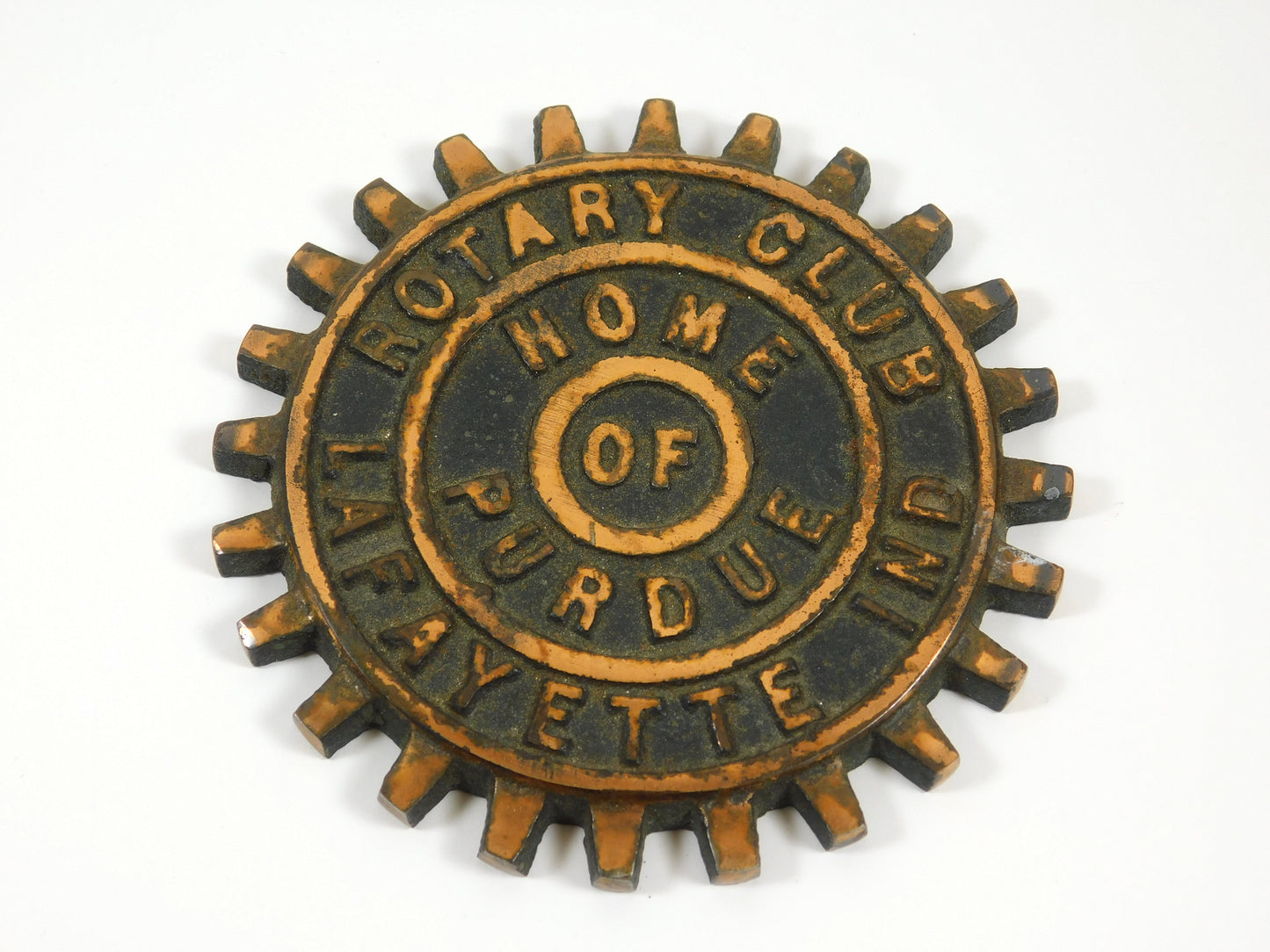 Vintage Rotary Club Lafayette Indiana Home of Purdue Gear Shaped Plaque