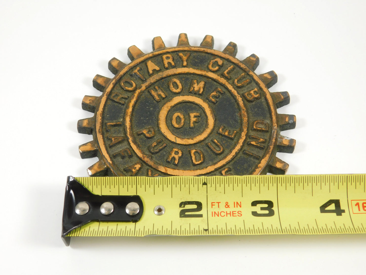 Vintage Rotary Club Lafayette Indiana Home of Purdue Gear Shaped Plaque