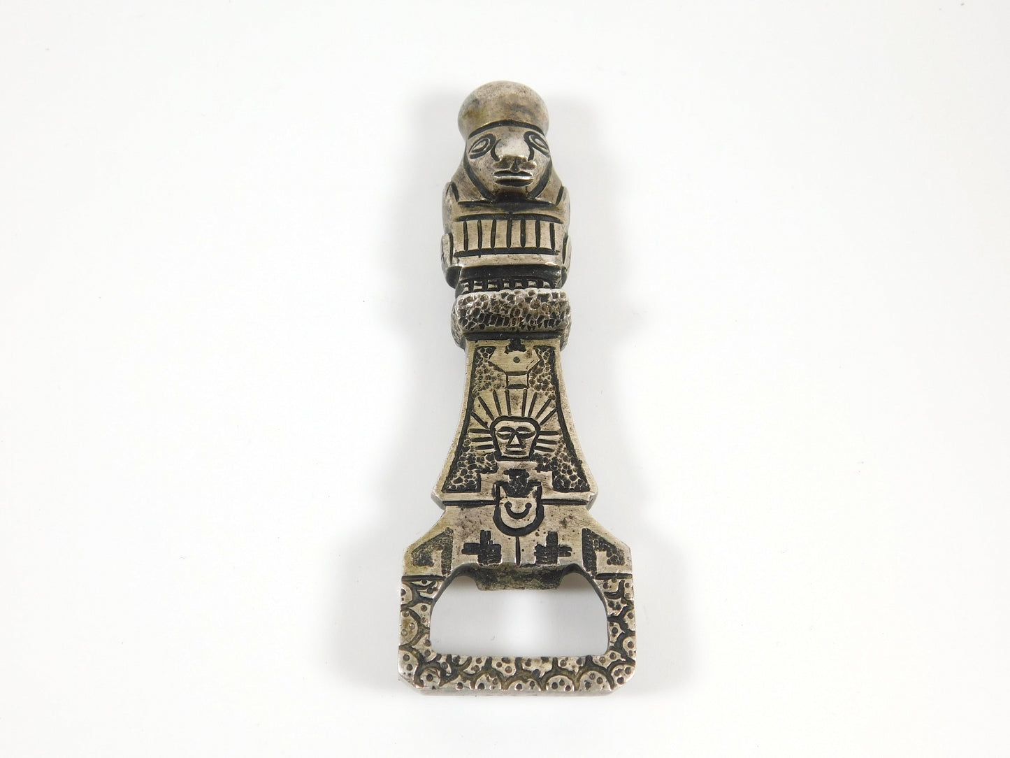 Vintage Metal 900 Silver Peruvian Aztec Mayan Bottle Opener