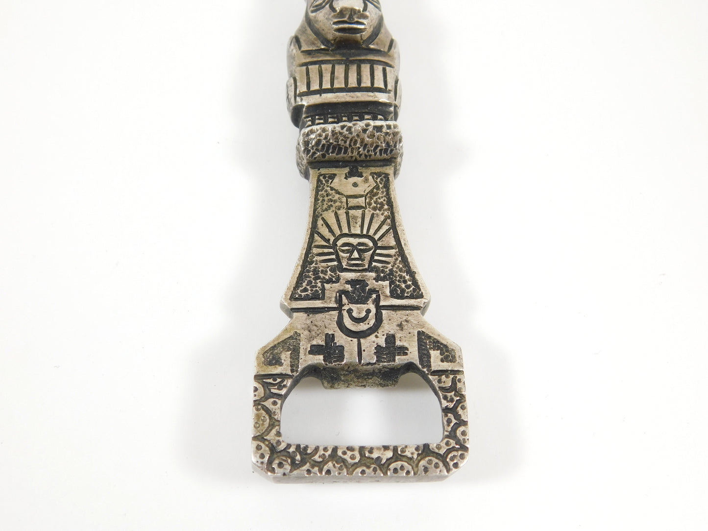 Vintage Metal 900 Silver Peruvian Aztec Mayan Bottle Opener