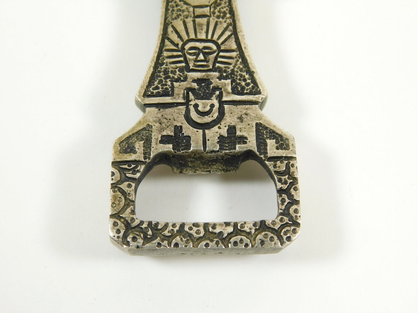 Vintage Metal 900 Silver Peruvian Aztec Mayan Bottle Opener