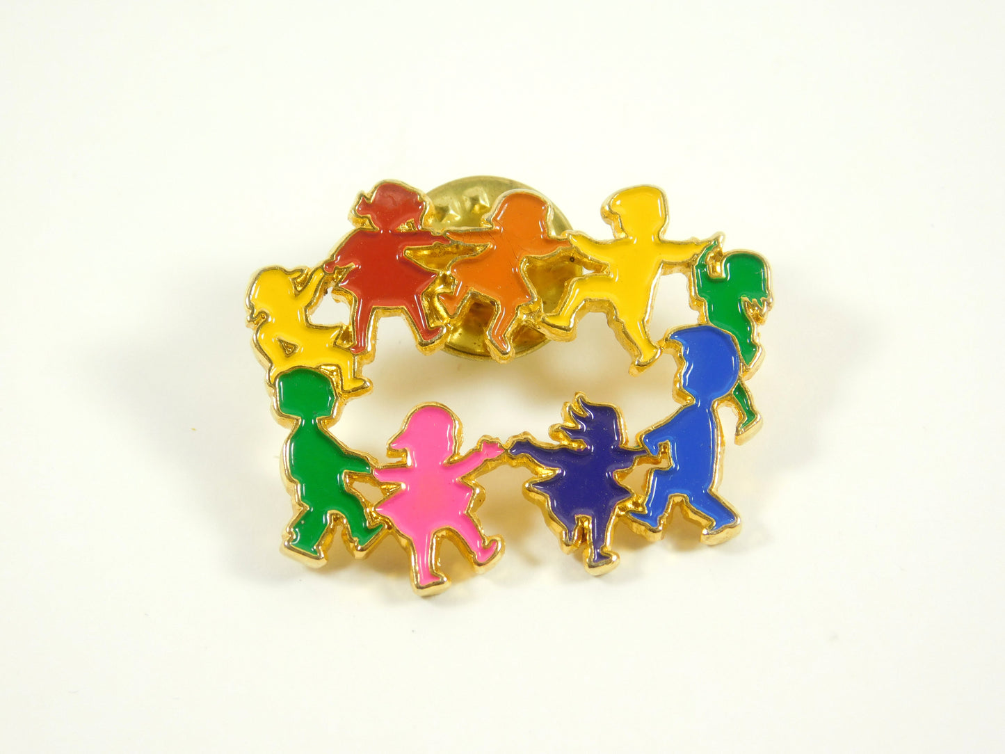 TPM Colorful Children Playing in Ring Gold Tone Lapel Pin