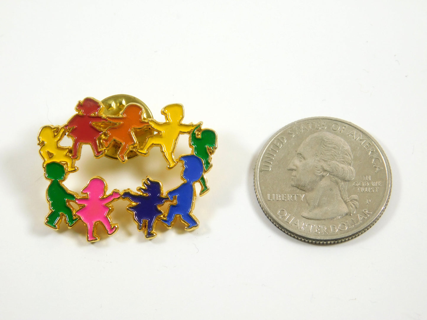 TPM Colorful Children Playing in Ring Gold Tone Lapel Pin