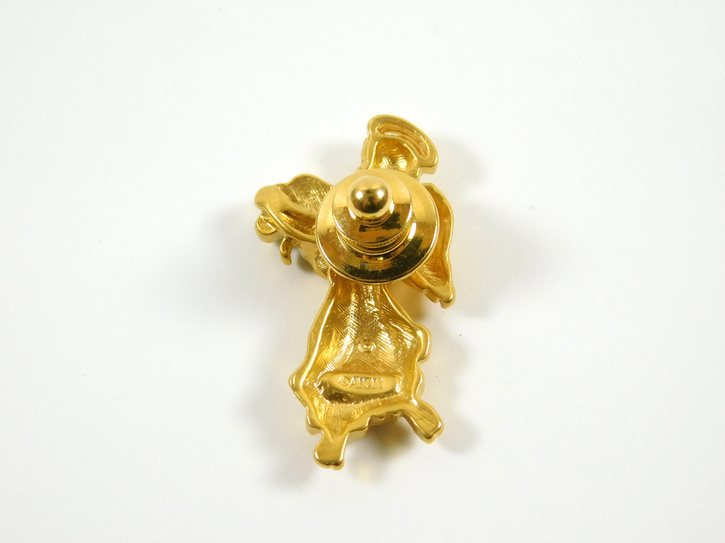 Vintage Gold Tone Avon Angel with Shamrock Clover Lapel Pin