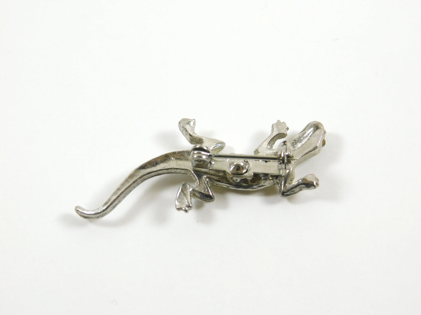 Vintage Rhinestone Silver Tone Lizard Brooch Lapel Pin