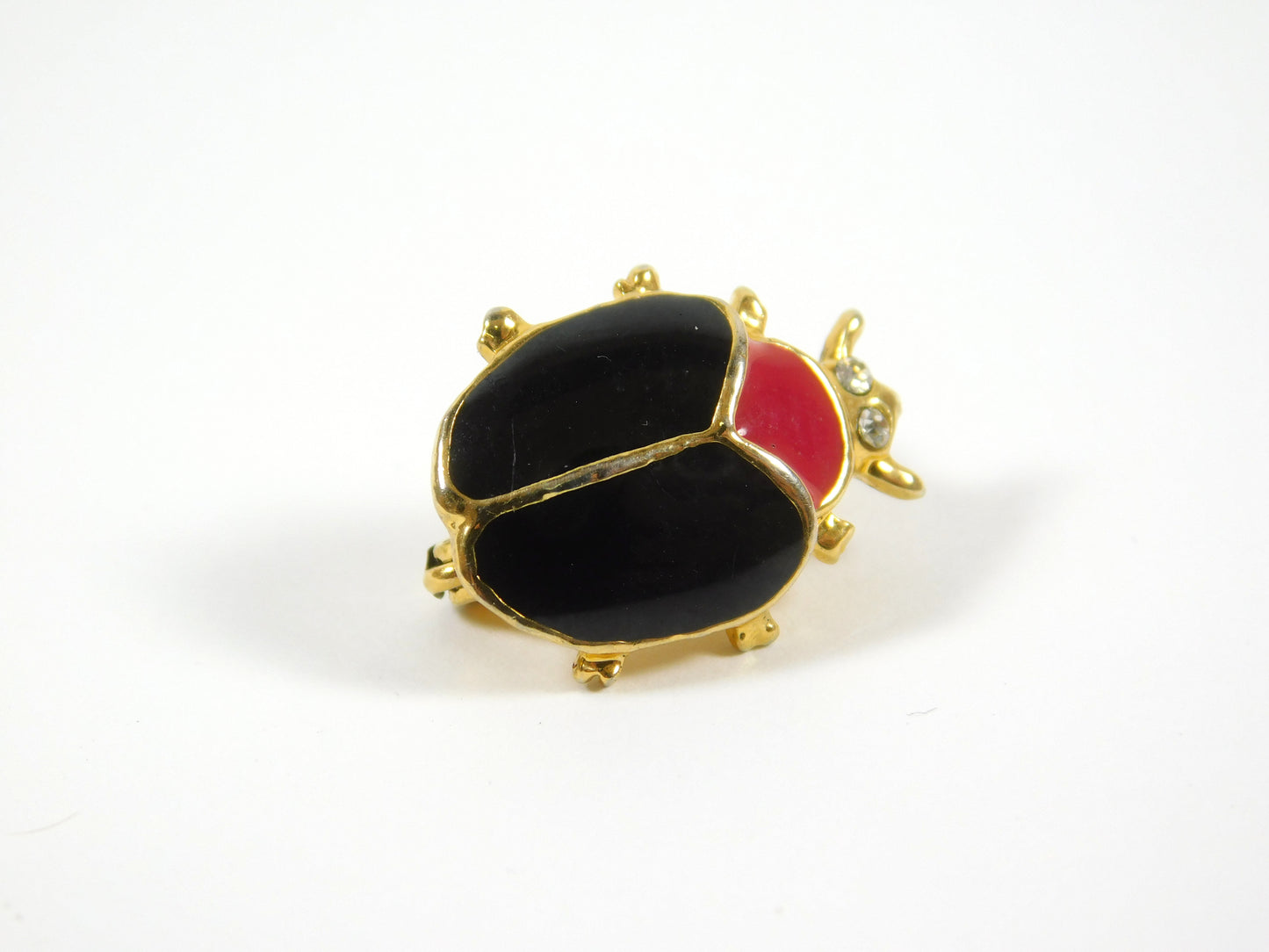 Red, Black, and Gold Tone Beetle Bug Insect Lapel Pin